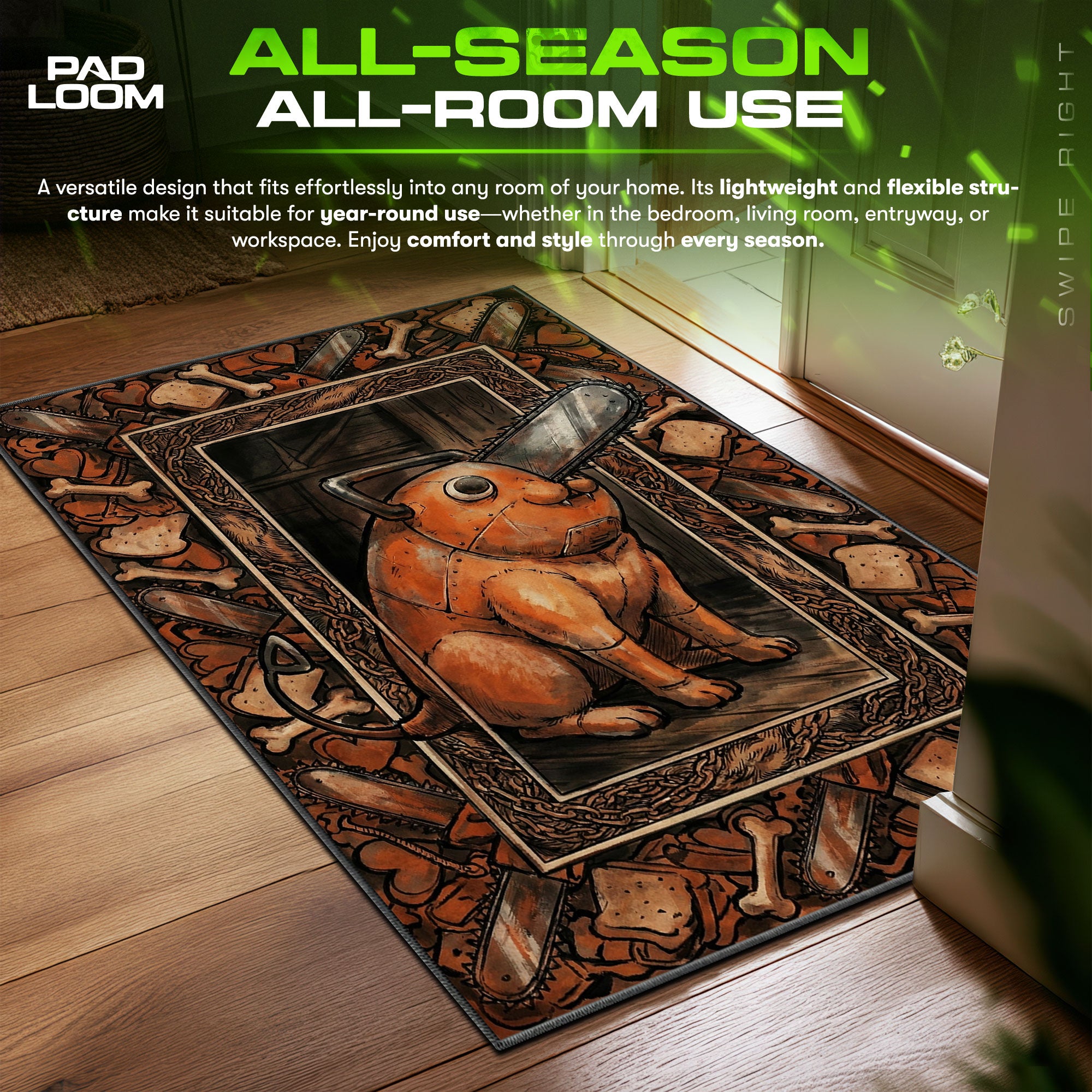 Pochita Rustic Woodcut Chainsaw Man Chair fan rug — premium quality print