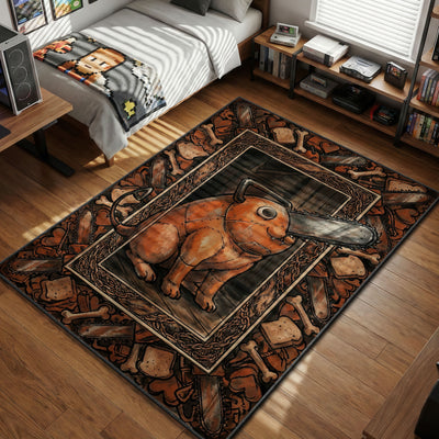 Pochita Rustic Woodcut Rug - Chainsaw Man Chair Mat