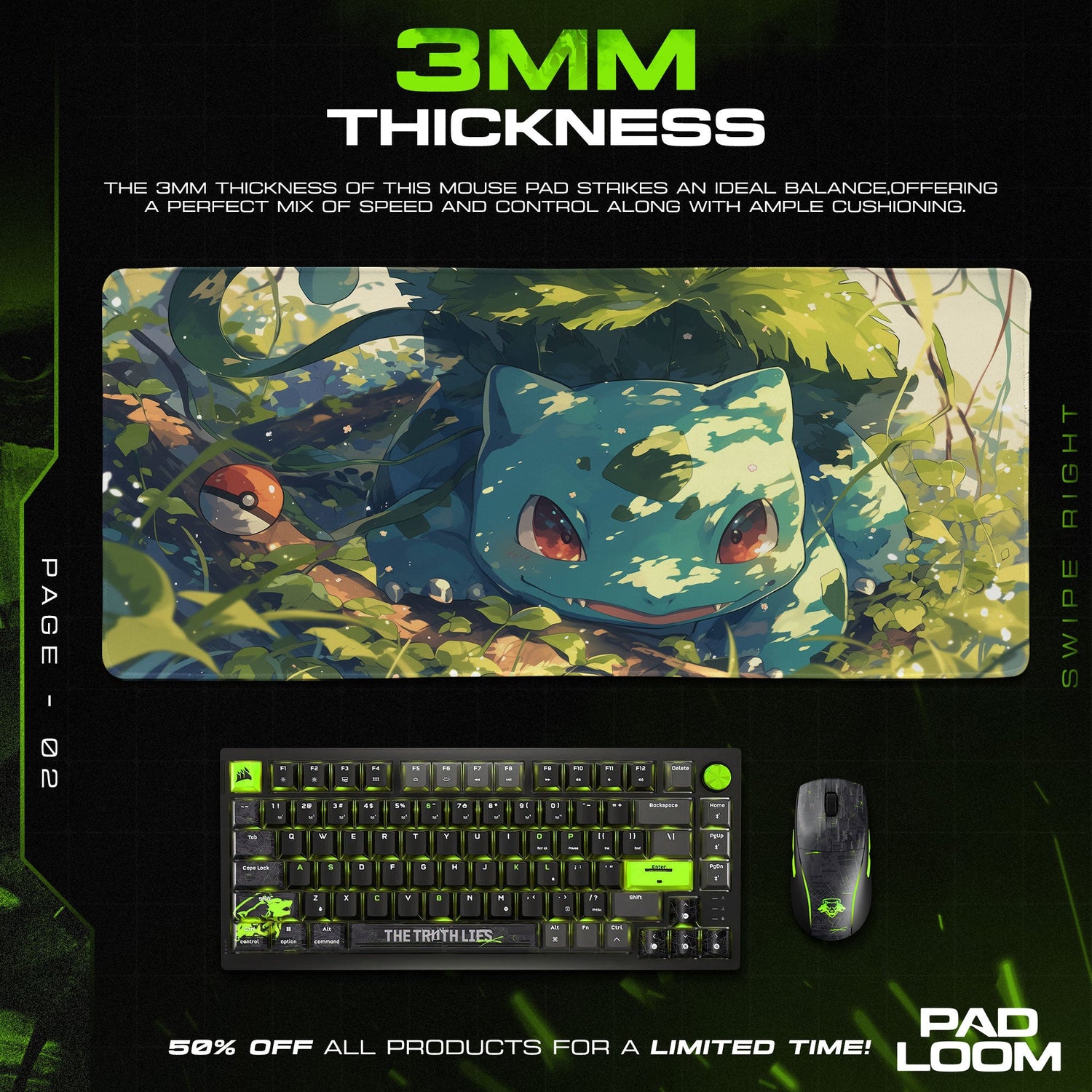 Pokemon Bulbasaur Forest Shade Mouse Pad, Gamer Desk Mat Padloom