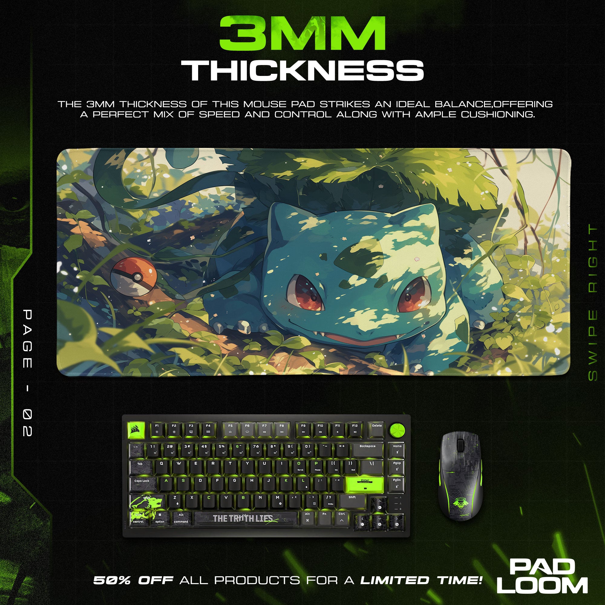 Pokemon Bulbasaur Forest Shade Mouse Pad, Gamer Desk Mat