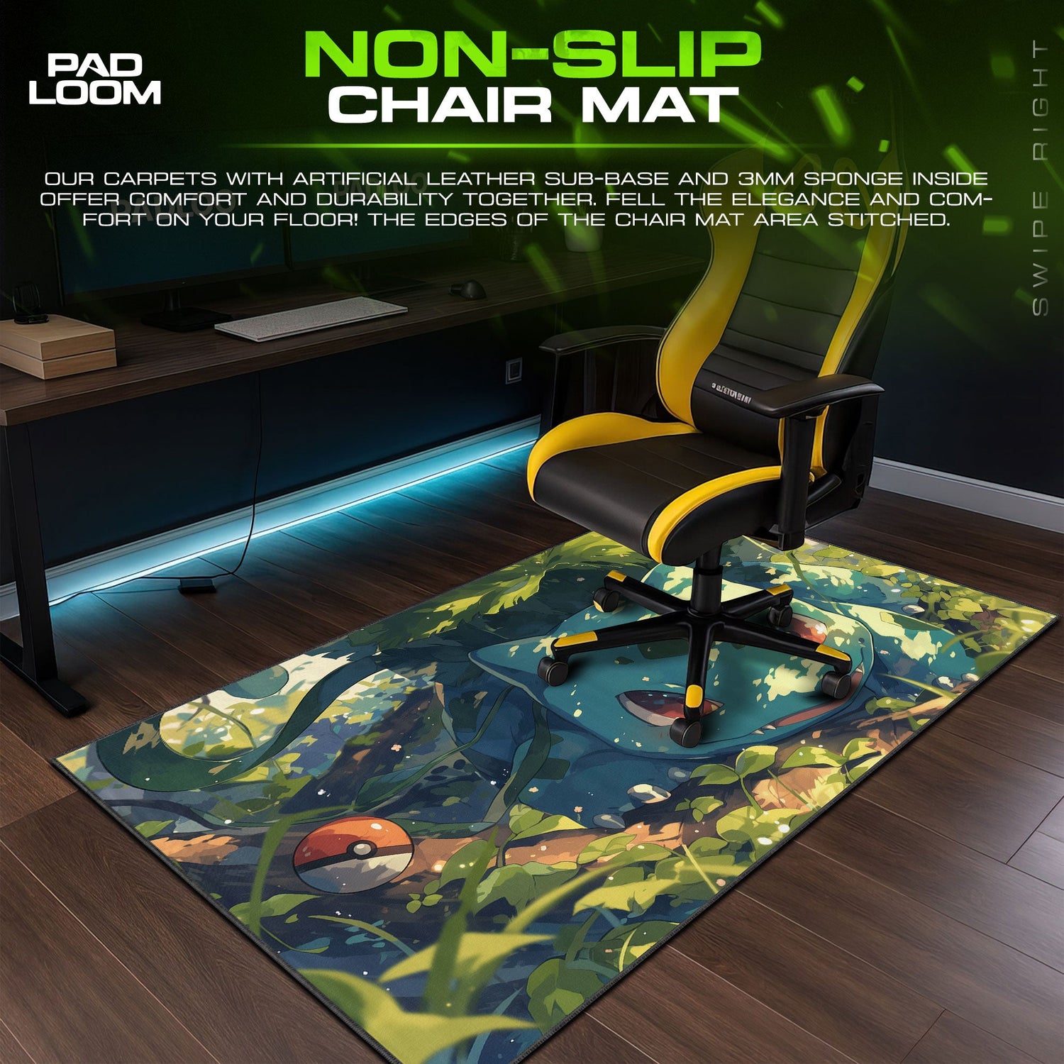 Pokemon Bulbasaur Forest Shade Mouse Pad, Gamer Desk Mat Padloom