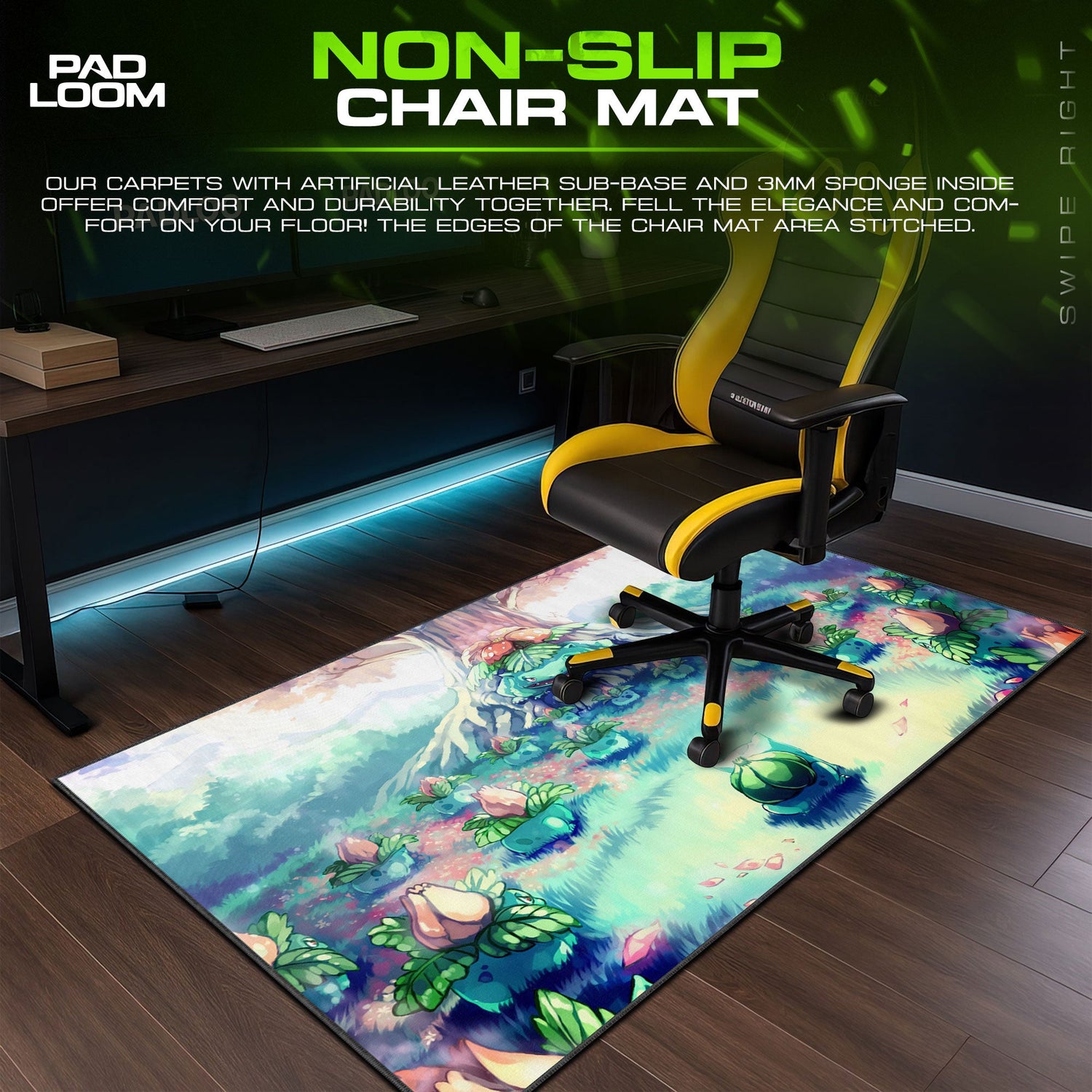 Pokemon Bulbasaur Meadow Mouse Pad, Game Gaming Desk Mat Padloom