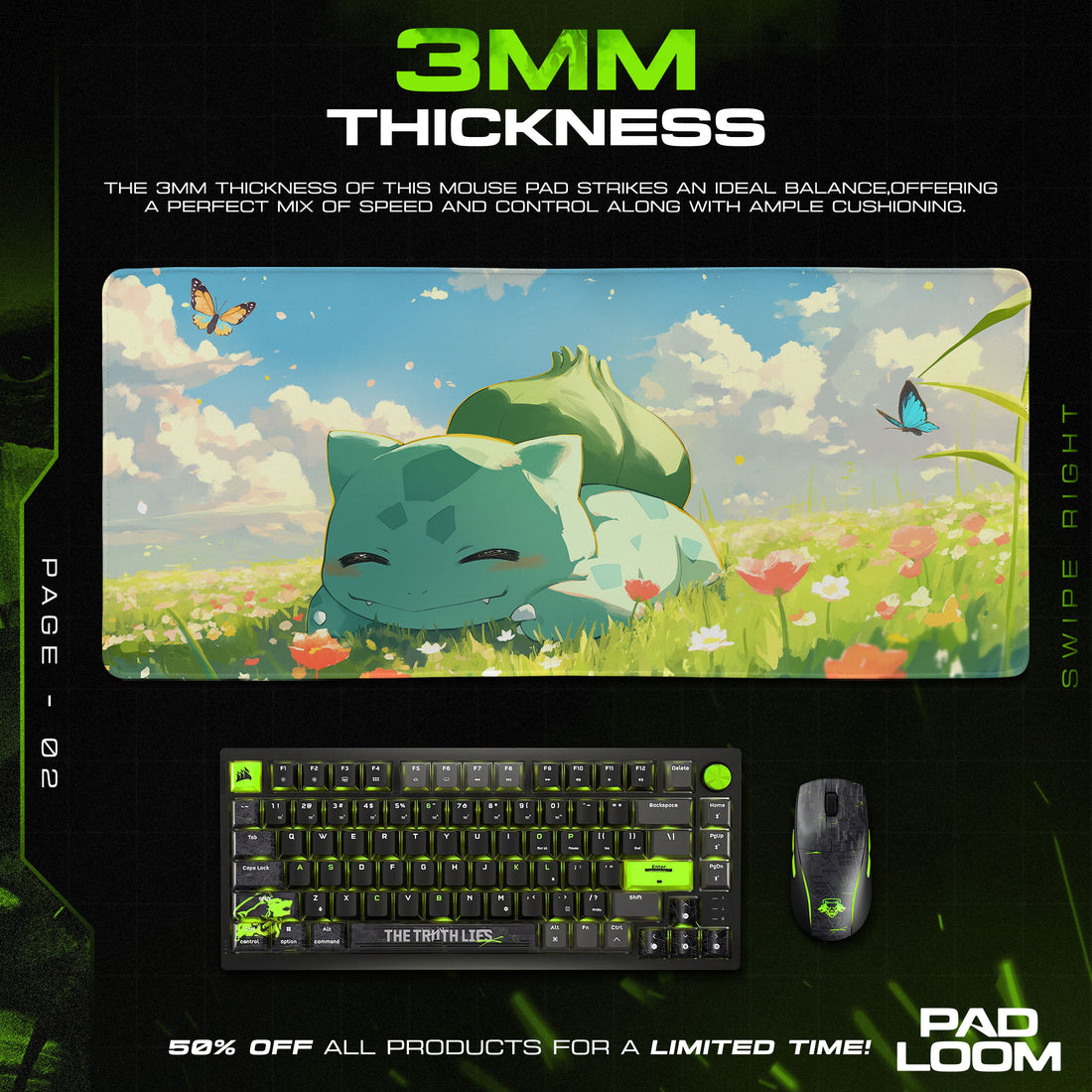 Pokémon Bulbasaur Meadow Nap Mouse Pad, Gamer Desk Mat