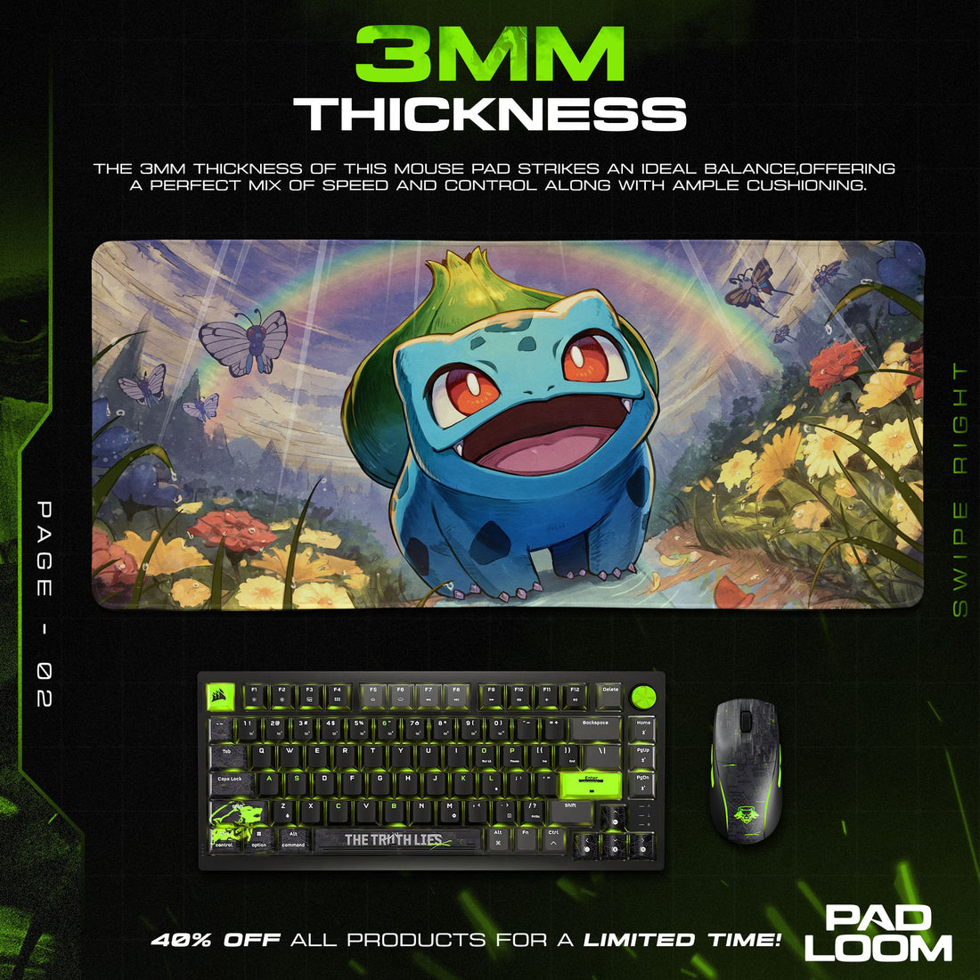 Pokemon Bulbasaur Rainbow Meadow Mouse Pad – Anime Desk Mat