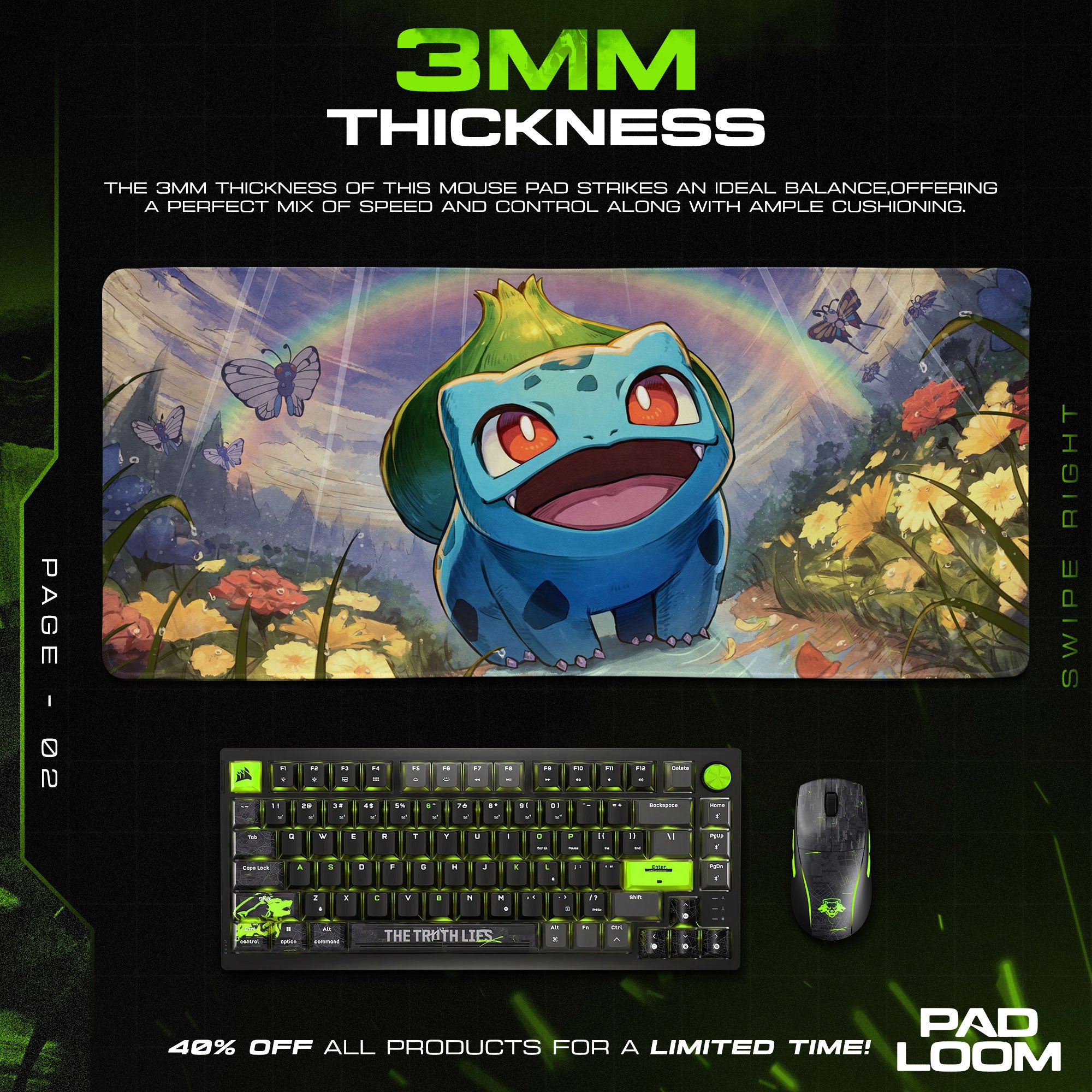 Pokemon Bulbasaur Rainbow Meadow Mouse Pad – Anime Desk Mat