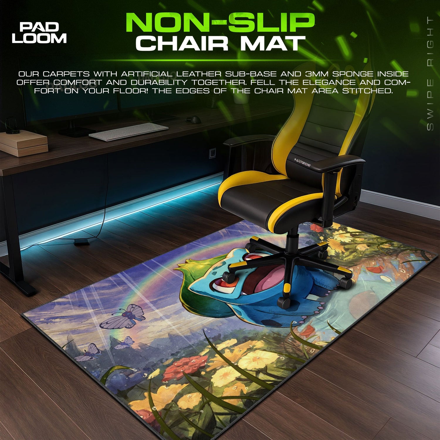 Pokemon Bulbasaur Rainbow Meadow Mouse Pad – Anime Desk Mat Padloom