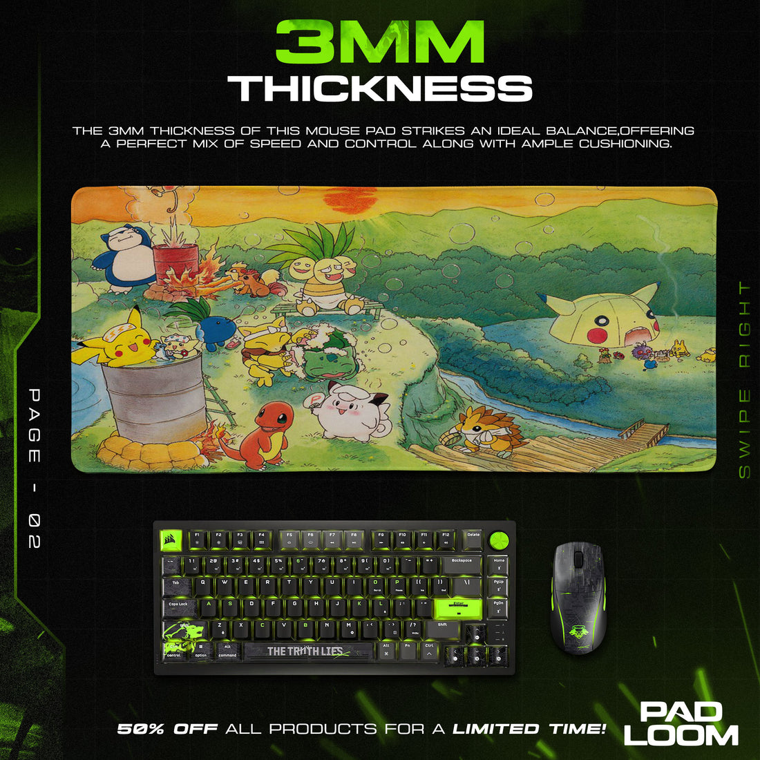 Pokemon Campfire Gathering Mouse Pad, Cartoon Gamer Desk Mat
