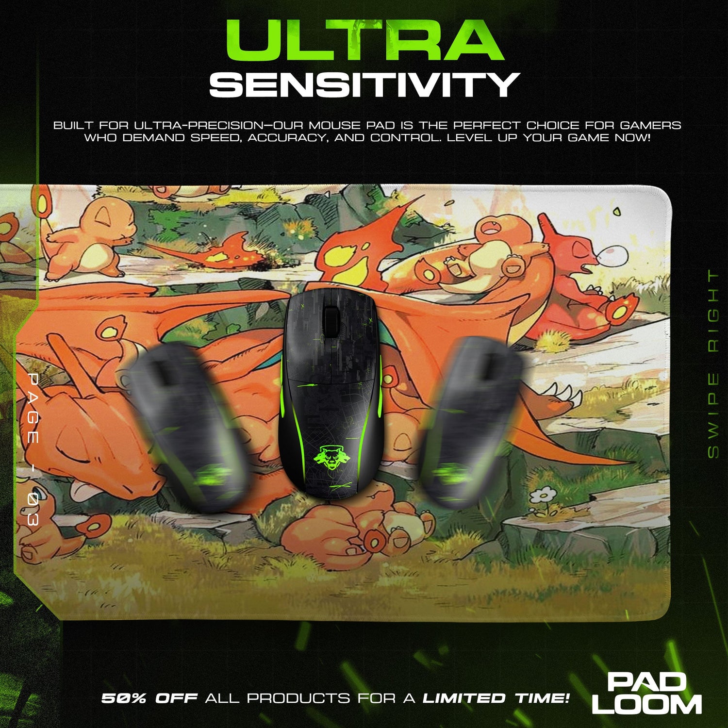 Pokemon Charizard Family Nap Mouse Pad – Anime Gaming Desk Mat Padloom