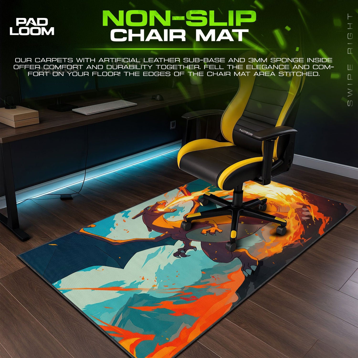 Pokémon Charizard Fire Blast Mouse Pad, Gamer Desk Mat Padloom