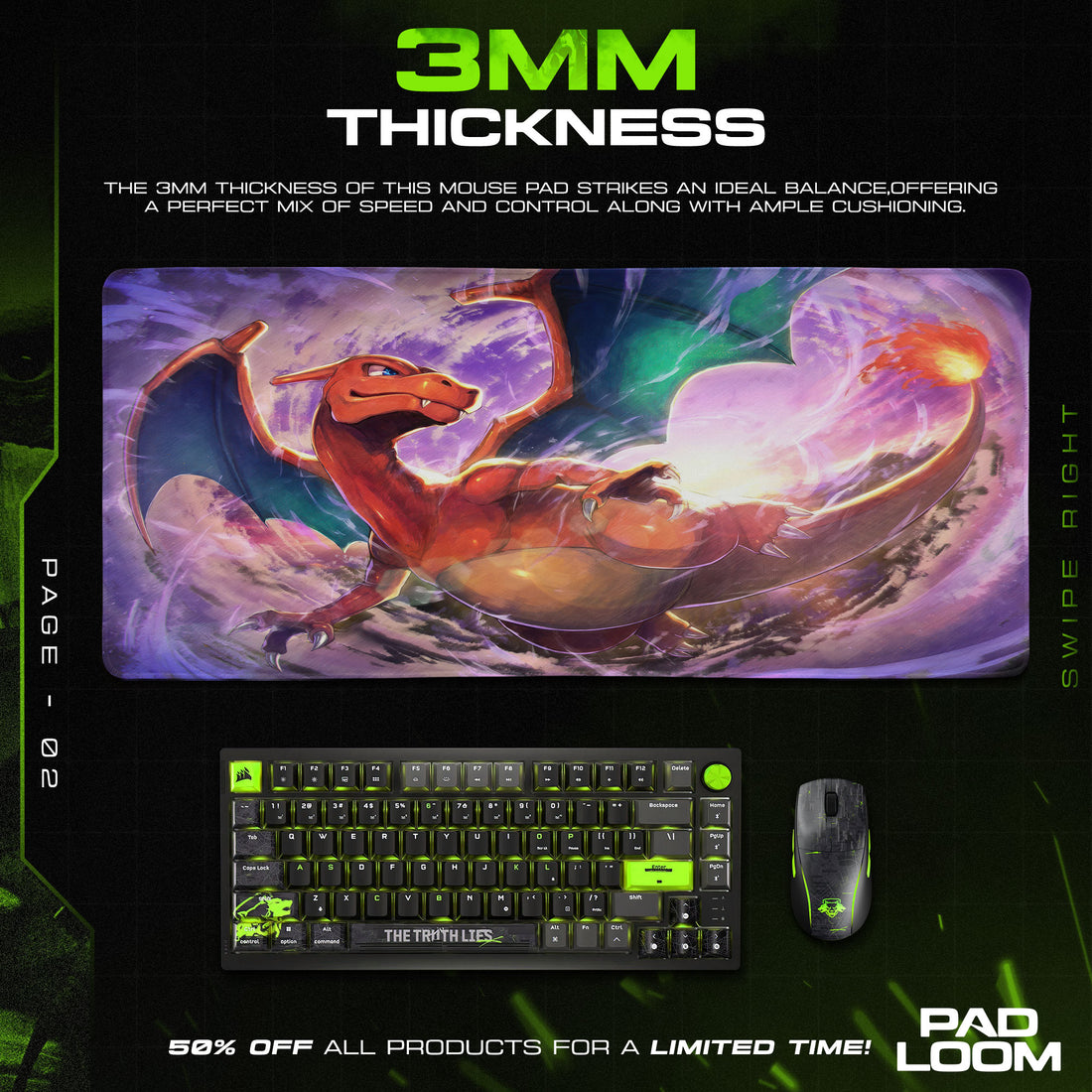 Pokemon Charizard Flame Storm Mouse Pad, Gamer Desk Mat