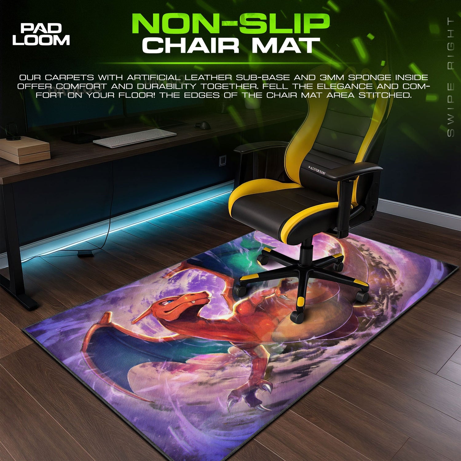 Pokemon Charizard Flame Storm Mouse Pad, Gamer Desk Mat Padloom