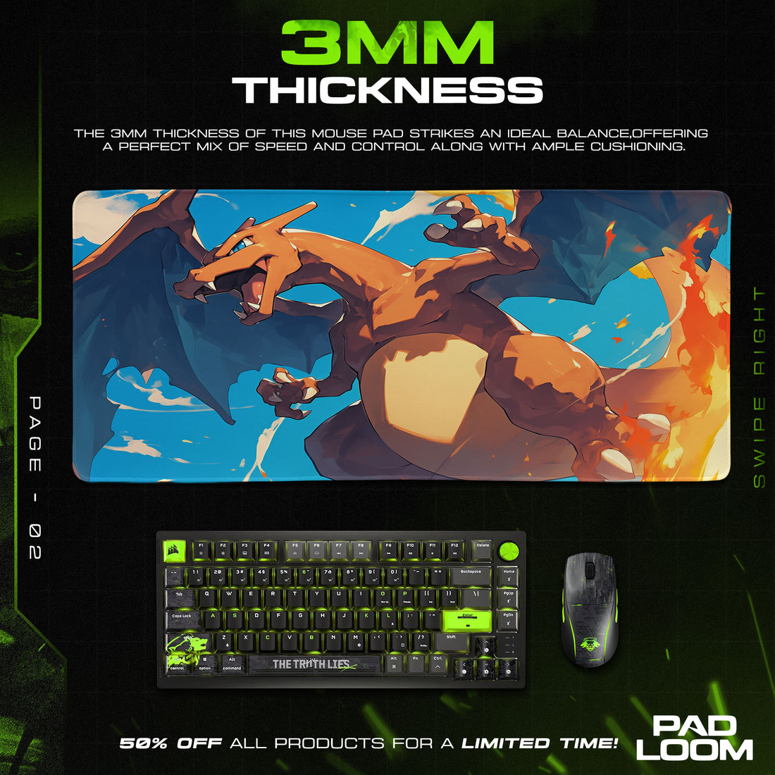 Pokemon Charizard Skyfire Mouse Pad, Gamer Desk Mat