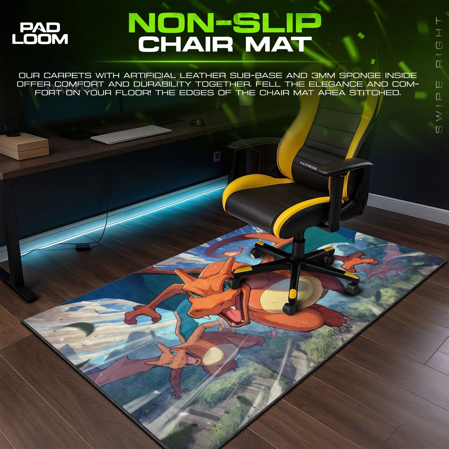 Pokemon Charizard Twin Flight Mouse Pad, Gamer Desk Mat Padloom