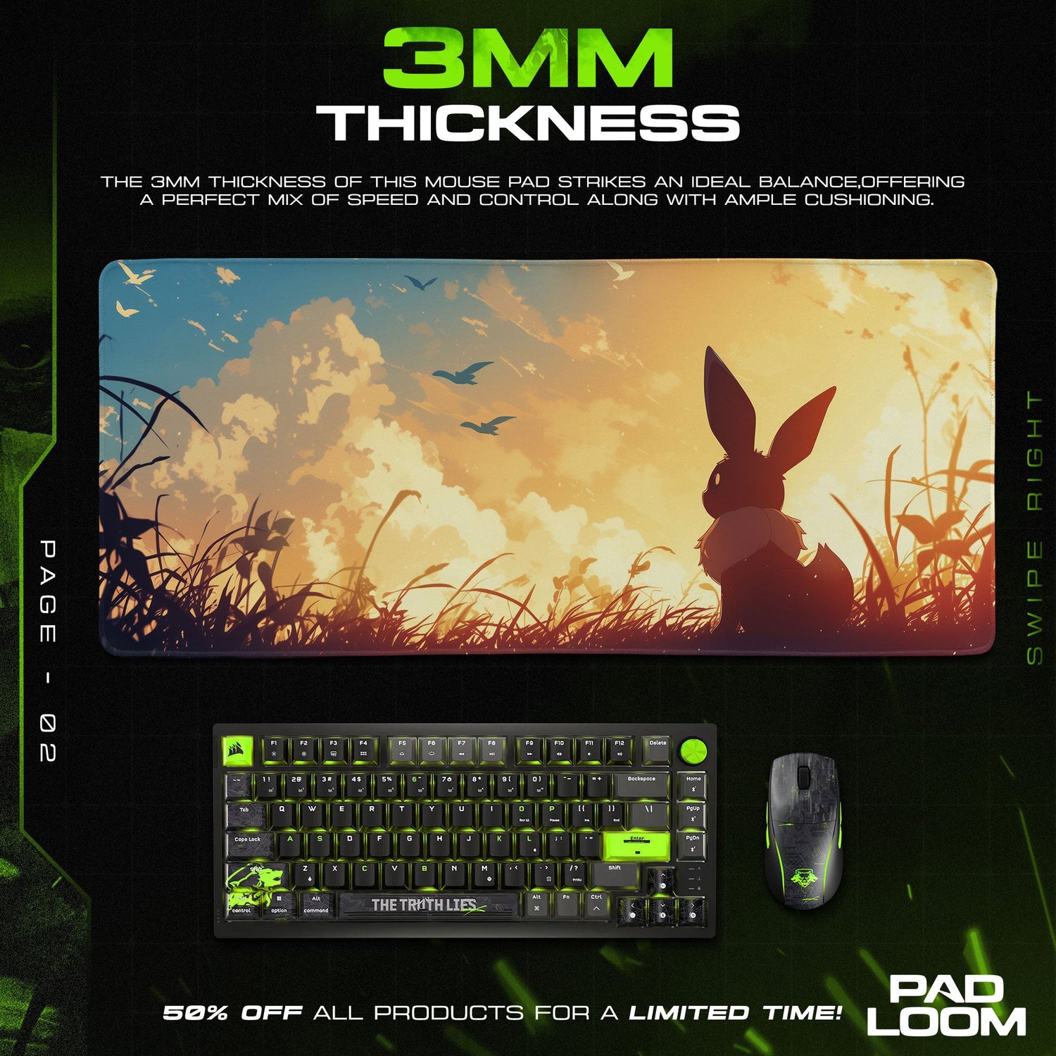 Pokemon Eevee Sunset Mouse Pad, Gamer Desk Mat Padloom