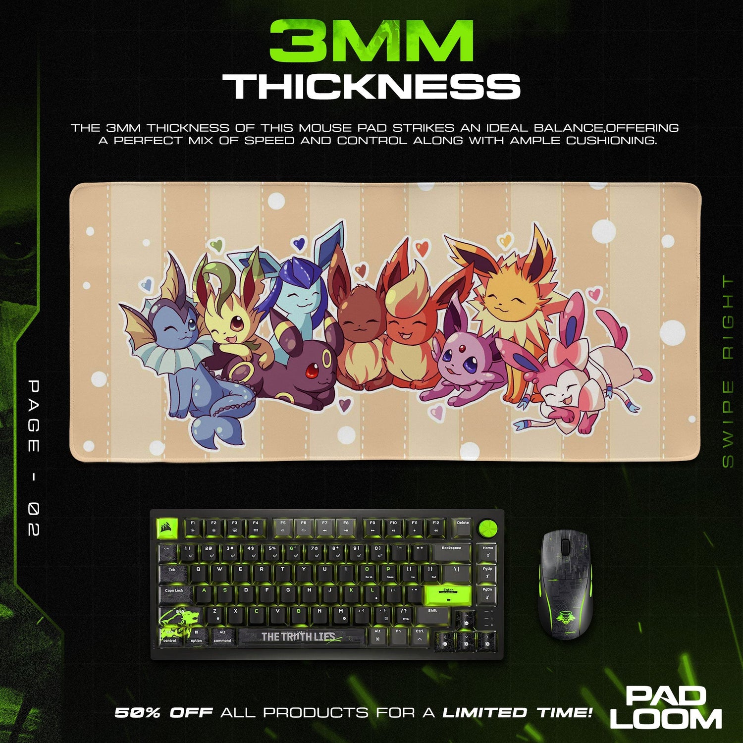 Pokémon Eeveelutions Friends Mouse Pad, Gamer Desk Mat Padloom