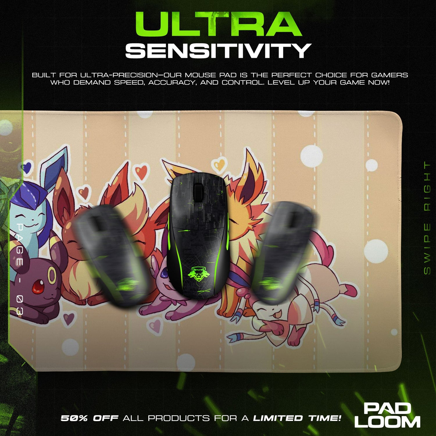 Pokémon Eeveelutions Friends Mouse Pad, Gamer Desk Mat Padloom