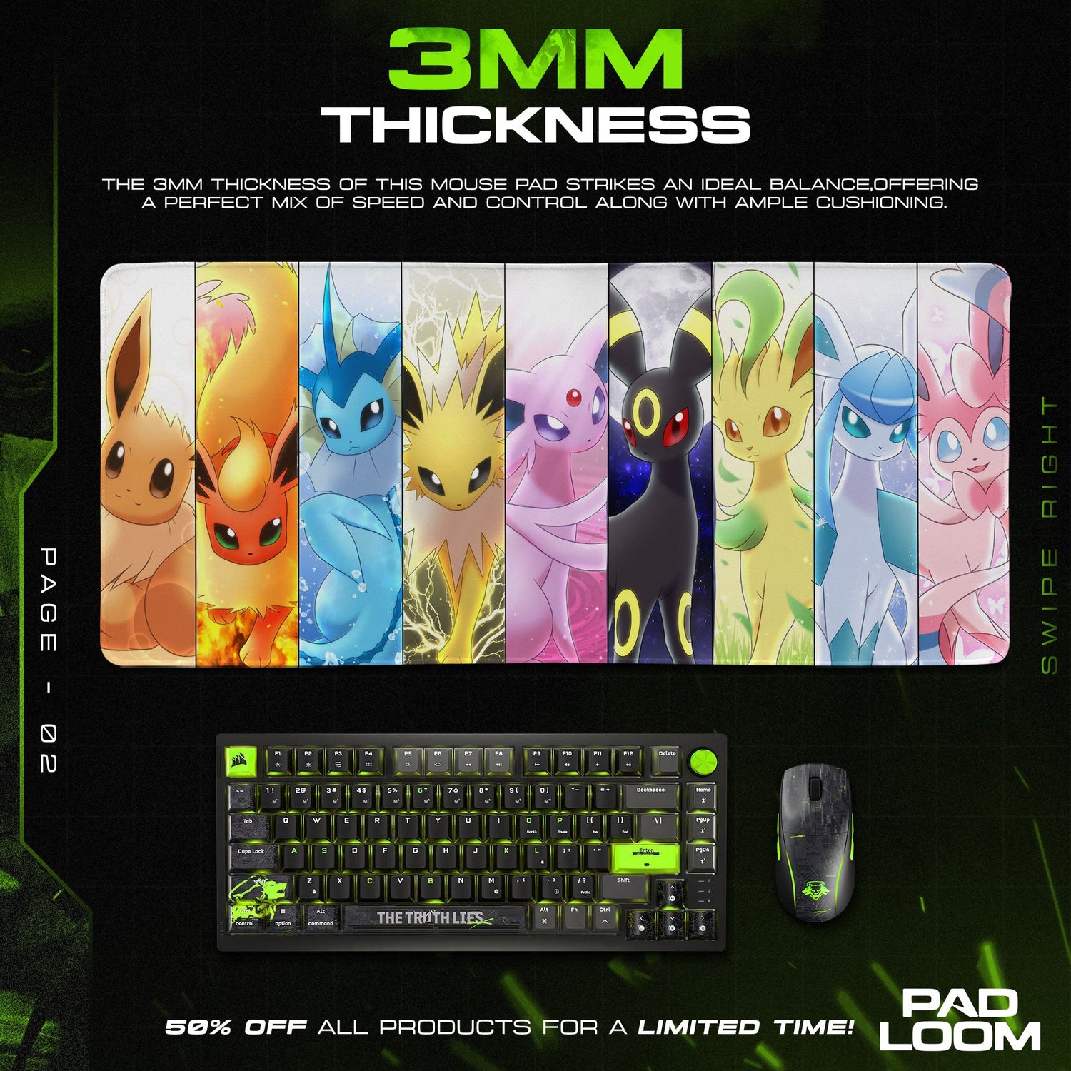 Pokemon Eeveelutions Lineup Mouse Pad, Game Gamer Desk Mat Padloom