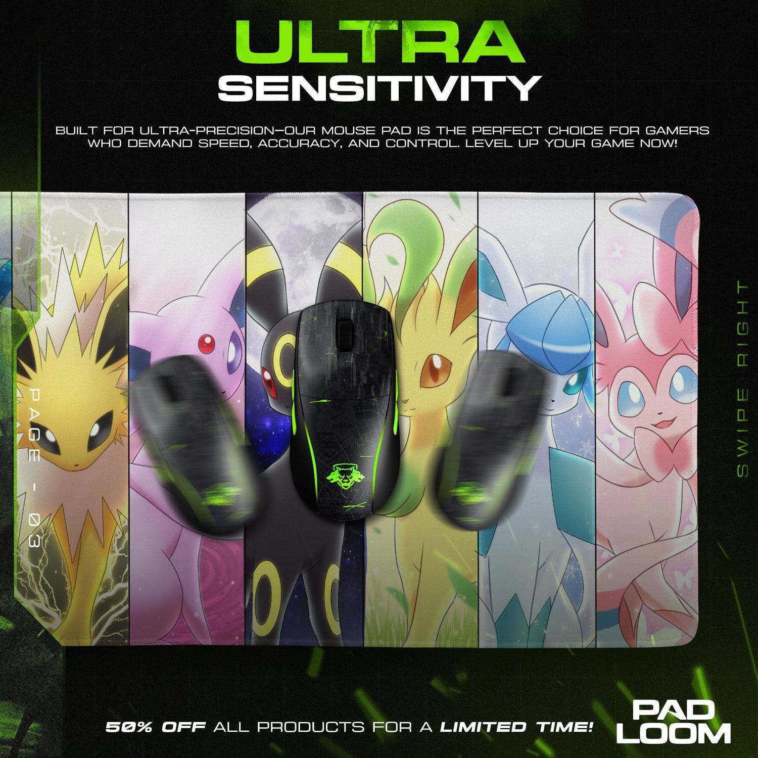 Pokemon Eeveelutions Lineup Mouse Pad, Game Gamer Desk Mat Padloom