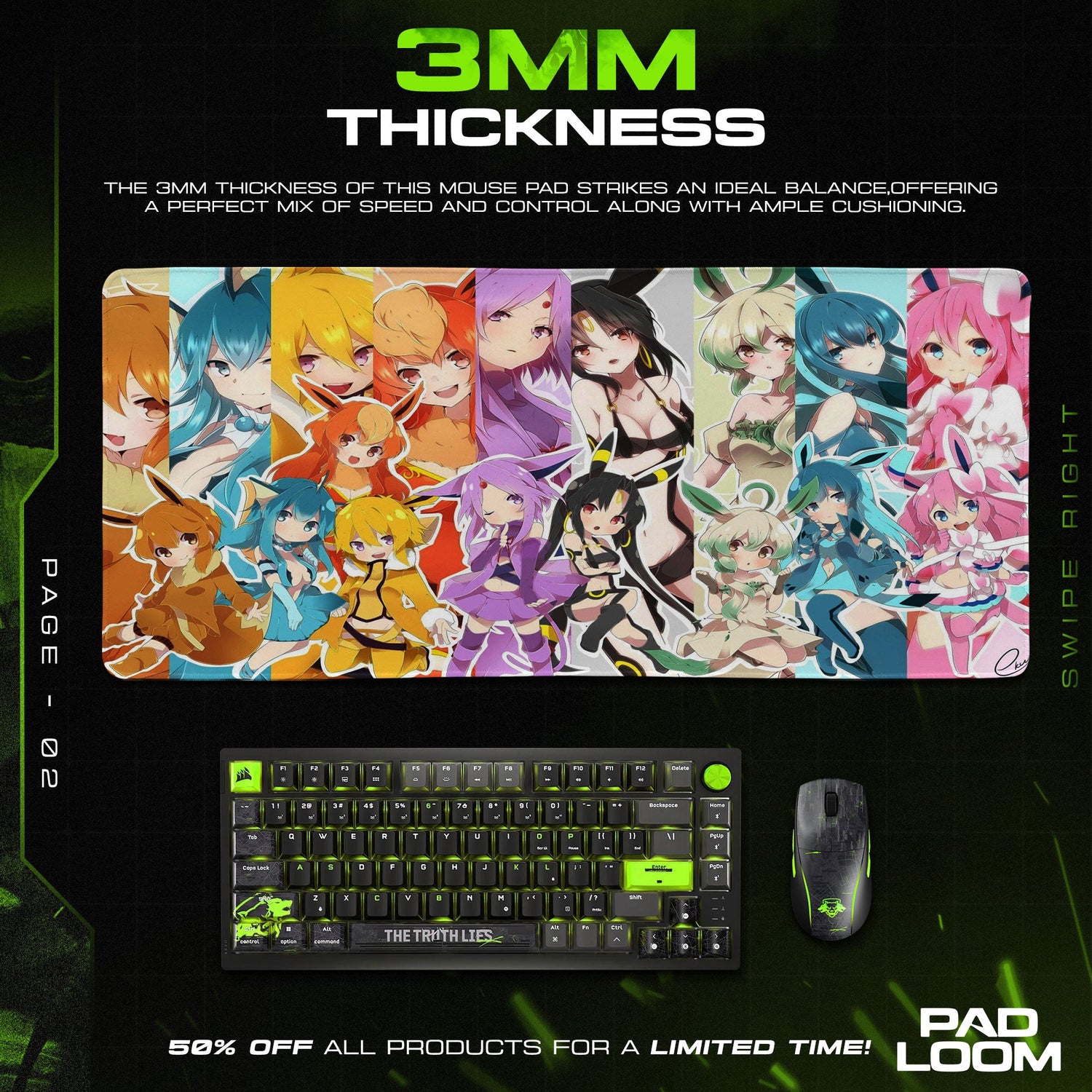 Pokemon Eeveelutions Mouse Pad, Anime Gamer Desk Mat Padloom