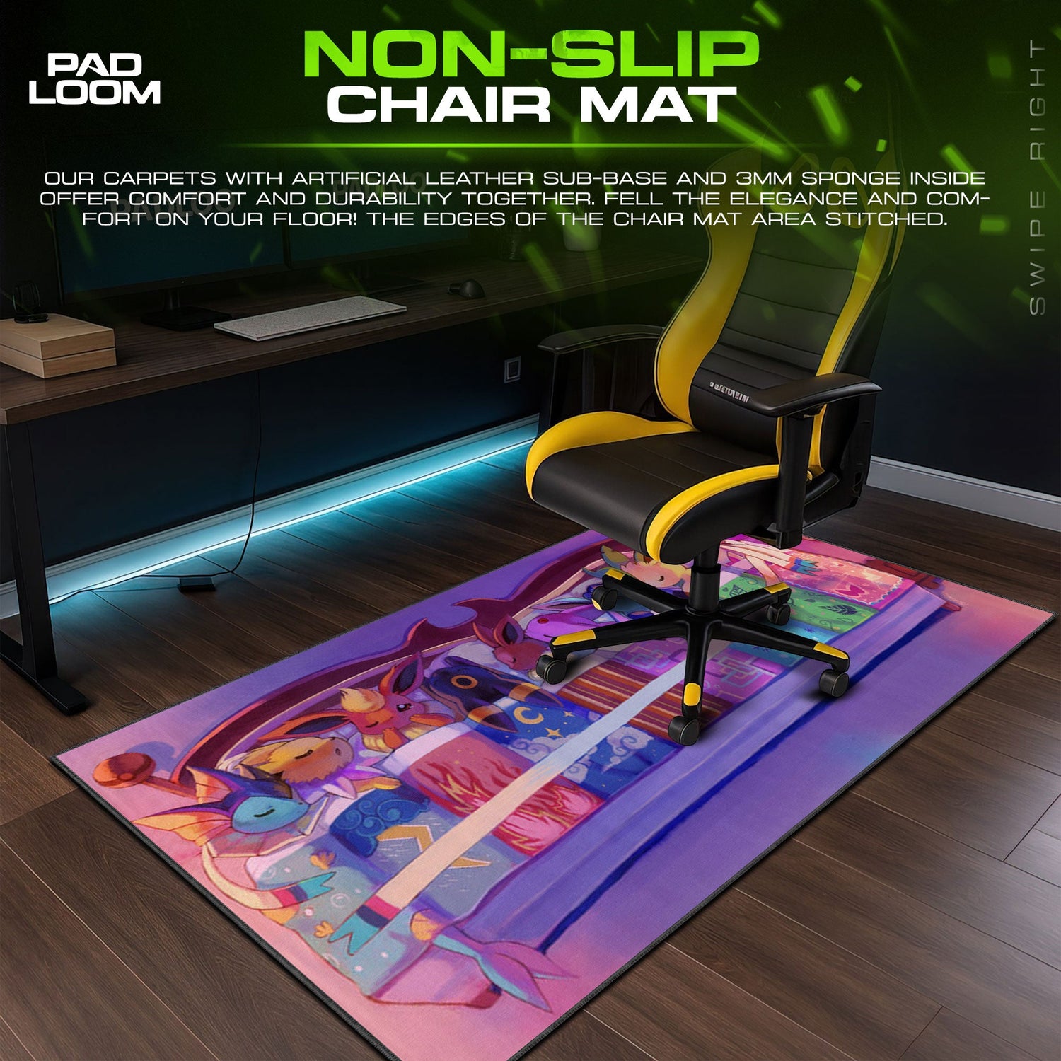 Pokemon Eeveelutions Sleepy Night Mouse Pad, Gamer Desk Mat Padloom