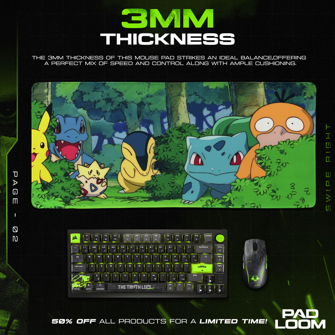 Pokemon Forest Friends Mouse Pad, Anime Gamer Desk Mat