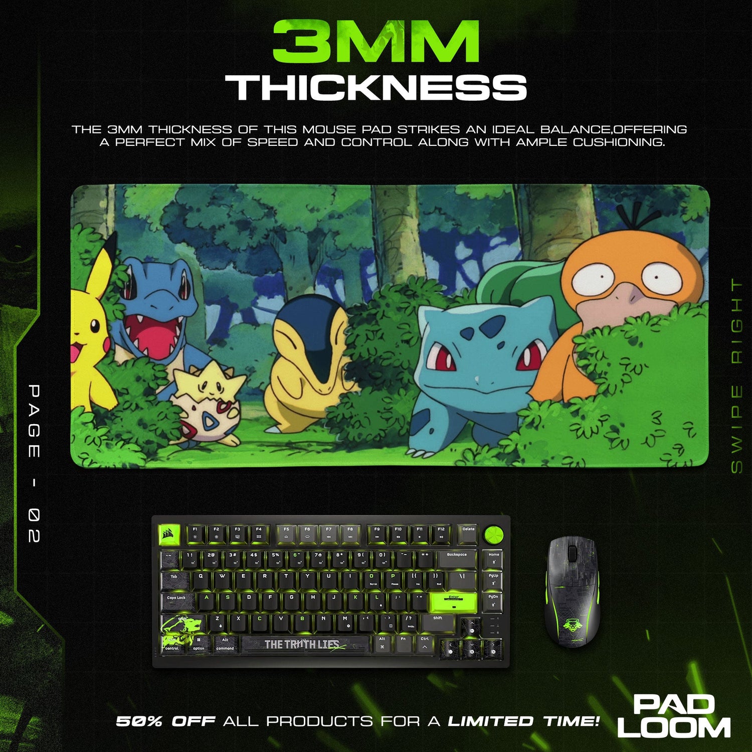 Pokemon Forest Friends Mouse Pad, Anime Gamer Desk Mat Padloom