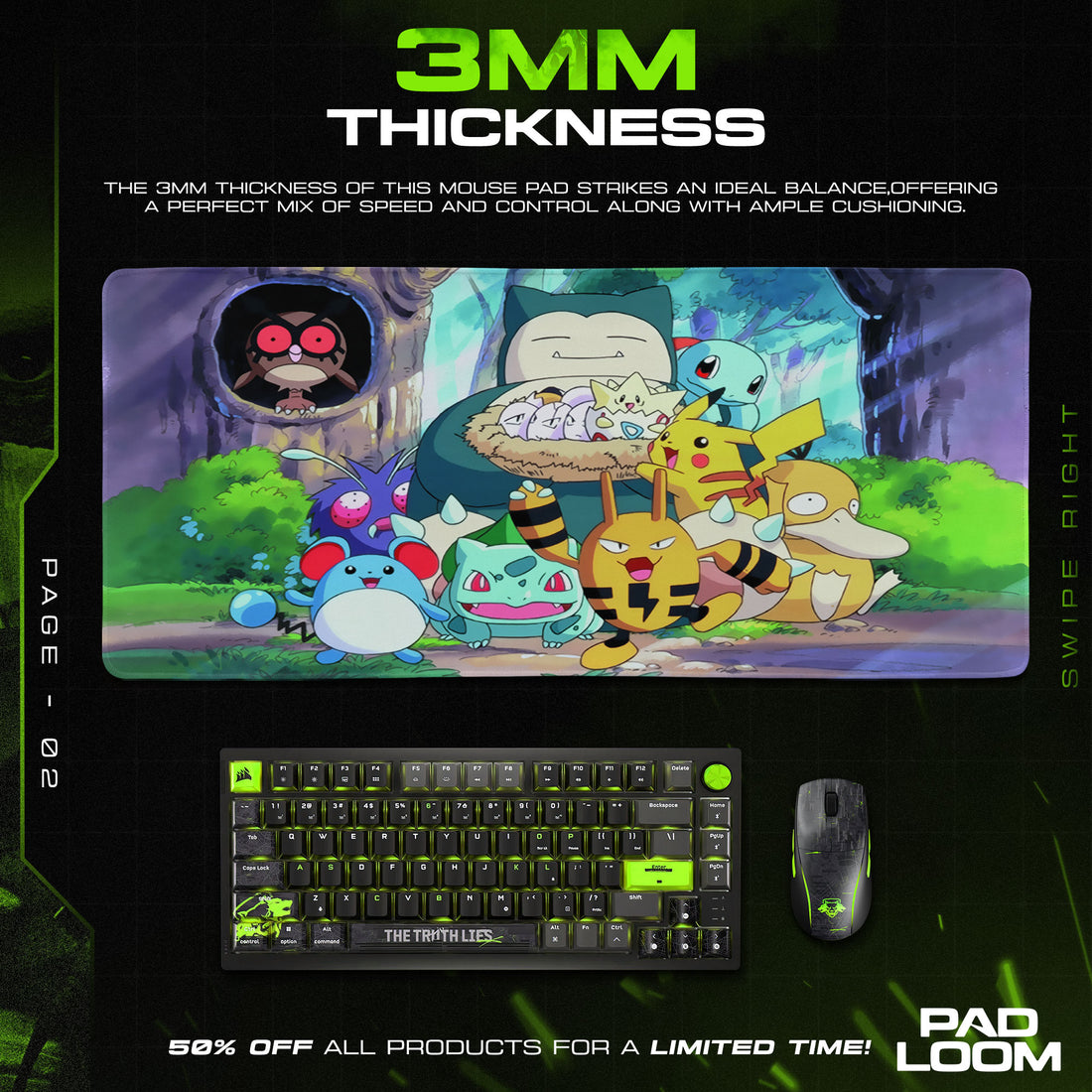 Pokemon Forest Friends Mouse Pad, Cartoon Gamer Desk Mat