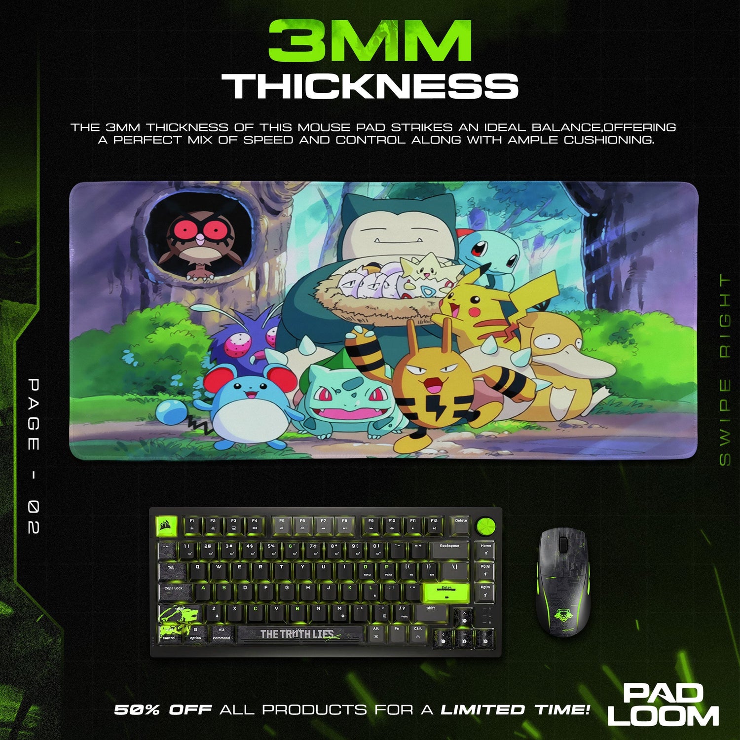 Pokemon Forest Friends Mouse Pad, Cartoon Gamer Desk Mat Padloom