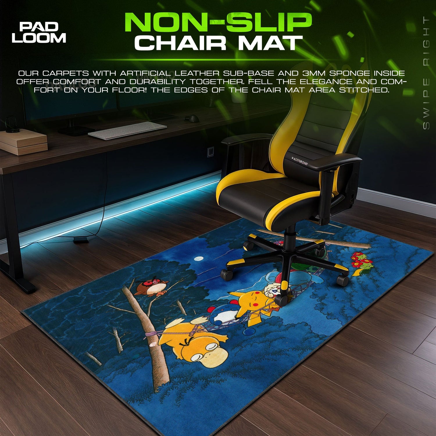 Pokemon Forest Night Mouse Pad, Cartoon Gamer Desk Mat Padloom