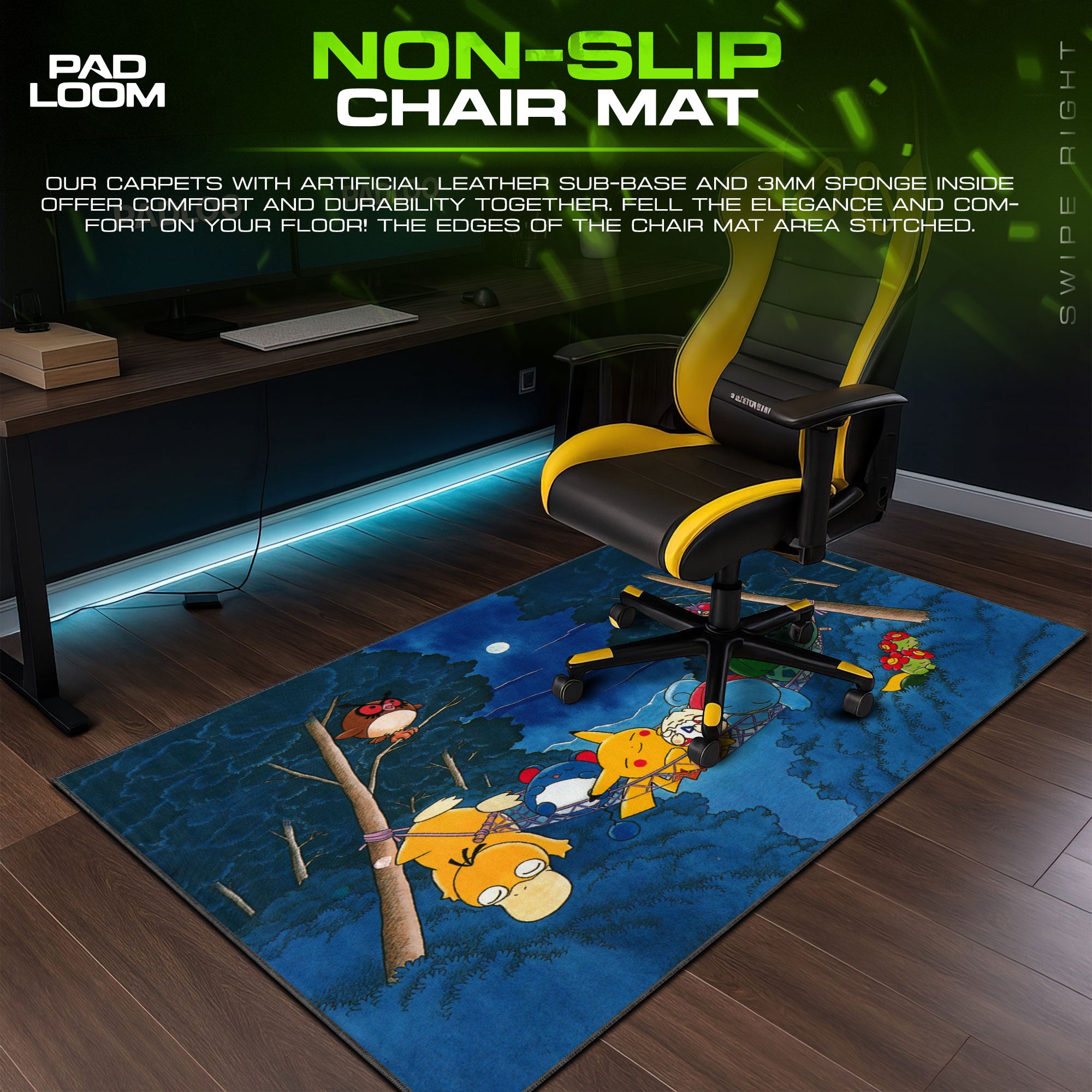 Pokemon Forest Night Mouse Pad, Cartoon Gamer Desk Mat