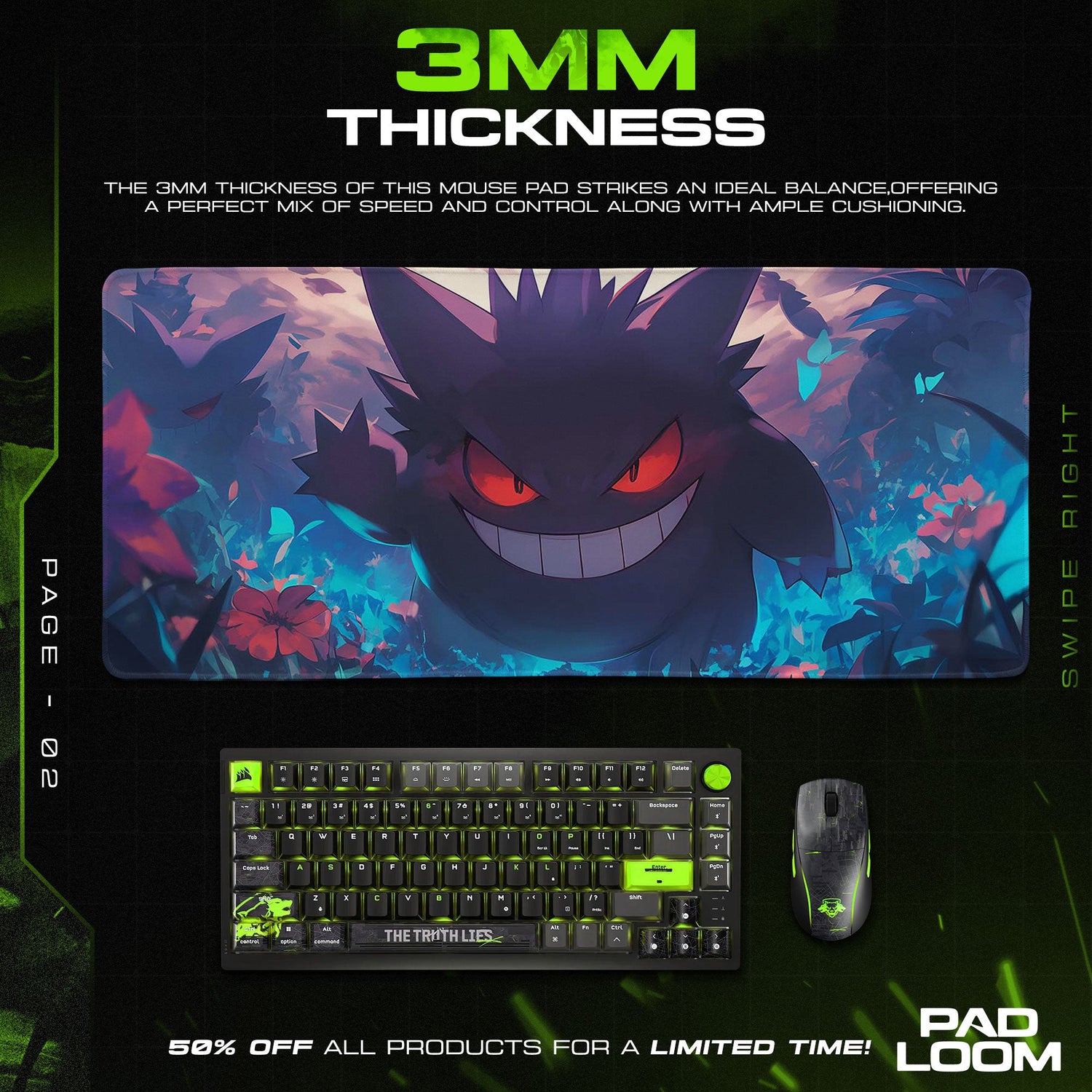Pokémon Gengar Forest Glow Mouse Pad, Gamer Desk Mat Padloom