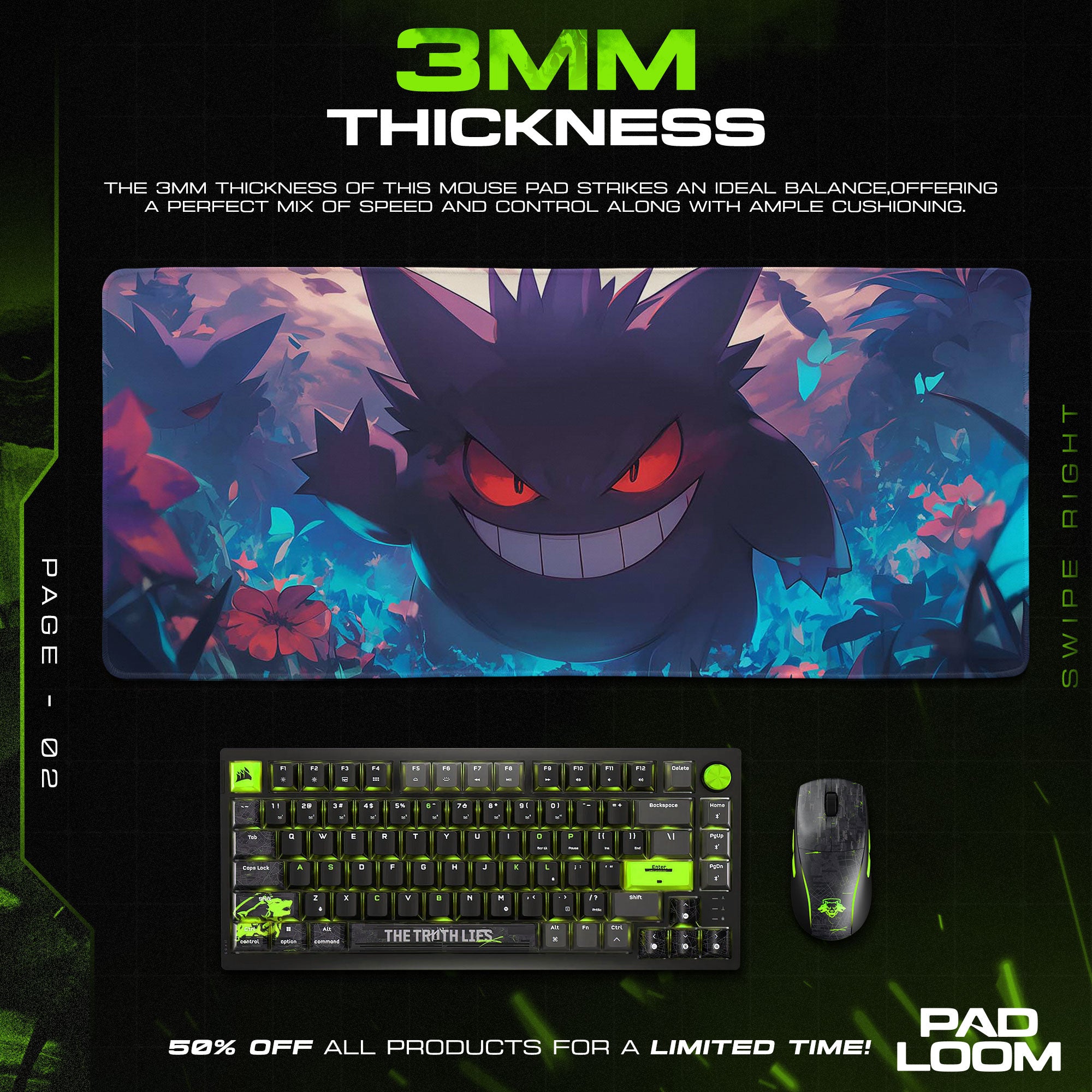 Pokémon Gengar Forest Glow Mouse Pad, Gamer Desk Mat