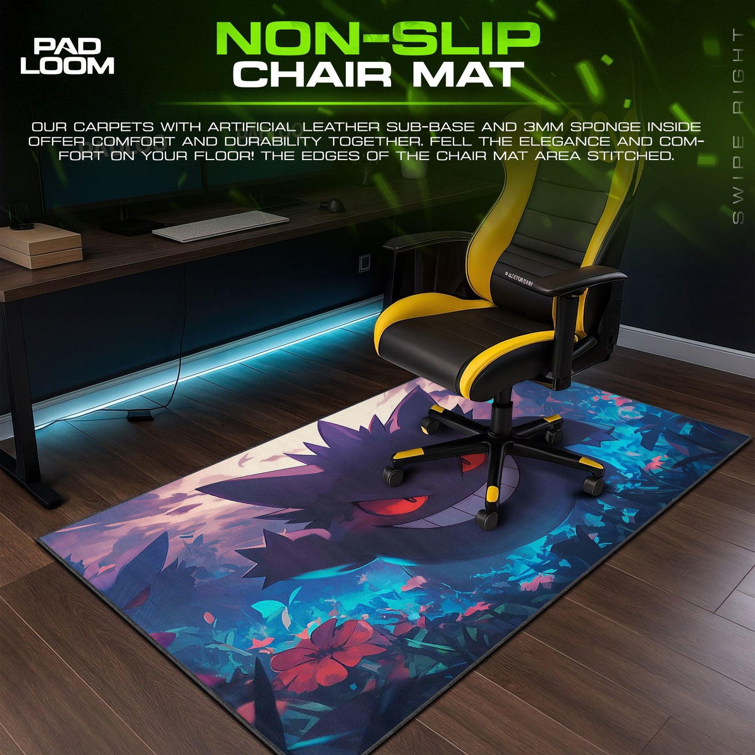 Pokémon Gengar Forest Glow Mouse Pad, Gamer Desk Mat Padloom