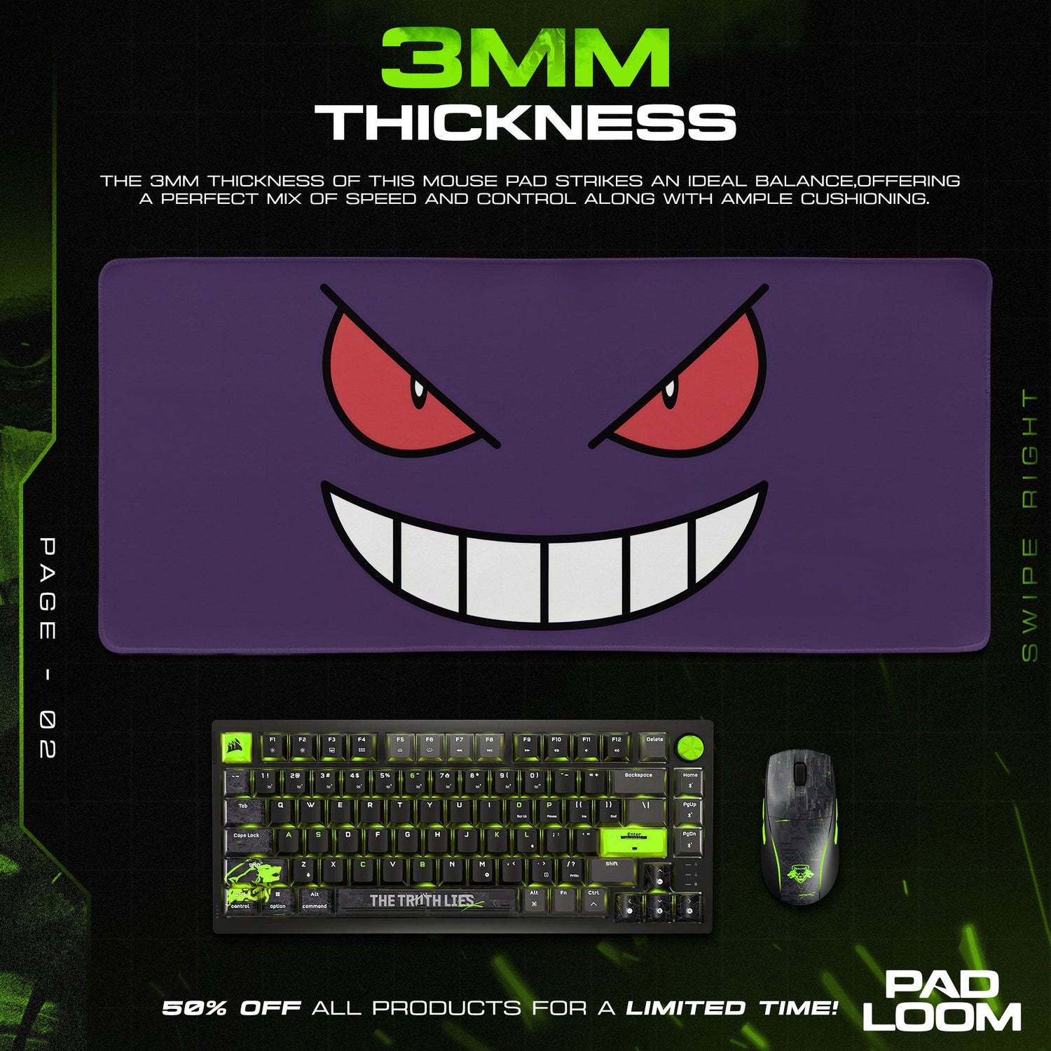 Pokemon Gengar Grin Mouse Pad, Game Gamer Desk Mat Padloom