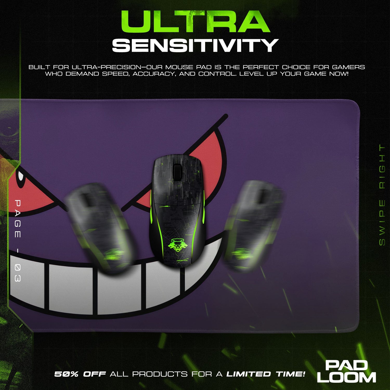 Pokemon Gengar Grin Mouse Pad, Game Gamer Desk Mat Padloom