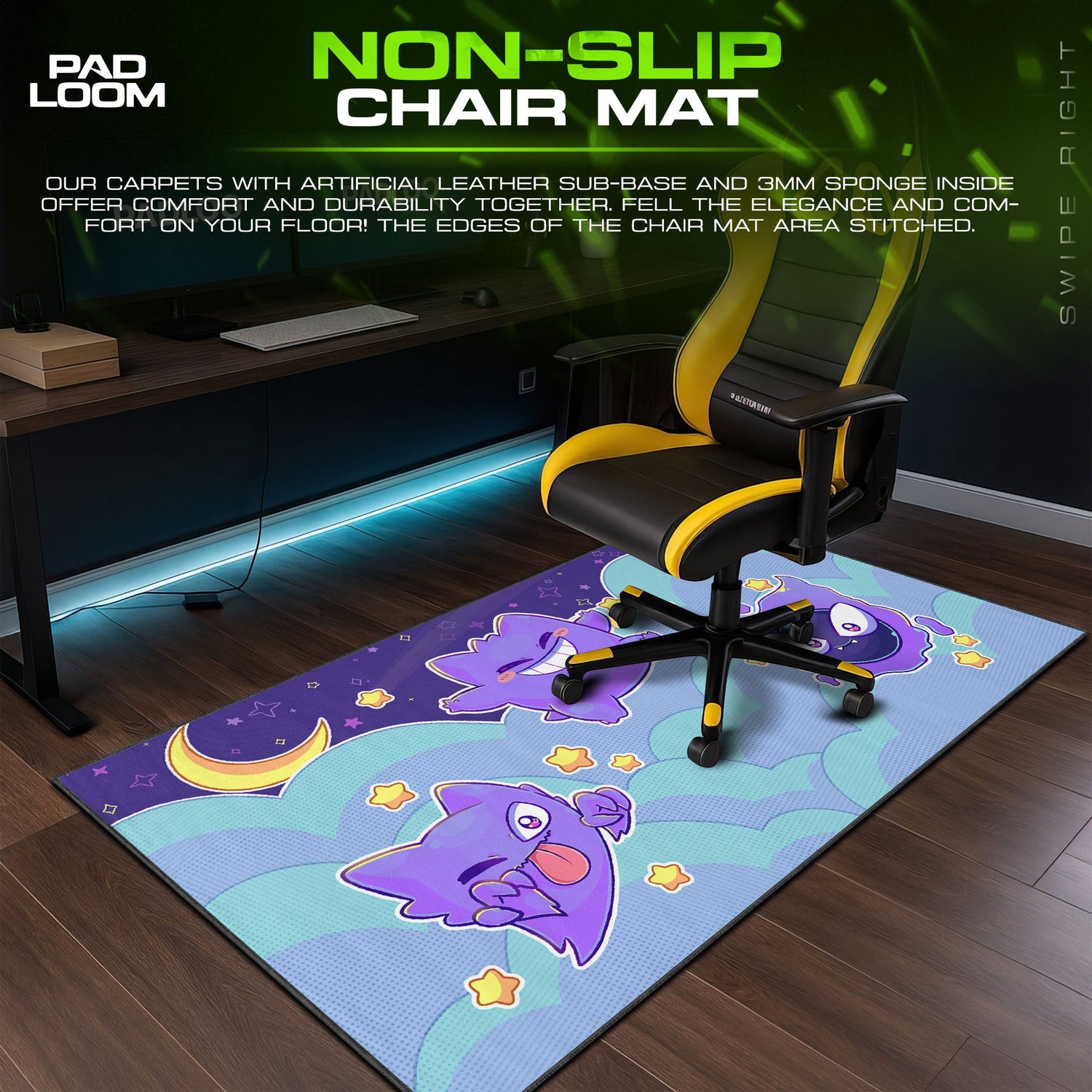 Pokémon Gengar & Haunter Night Sky Mouse Pad, Gamer Desk Mat Padloom