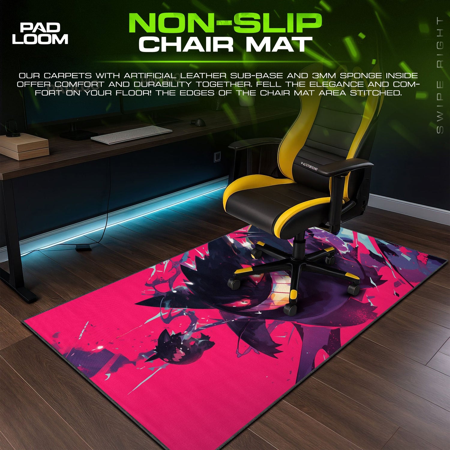 Pokémon Gengar Mouse Pad, Neon Grin Anime Desk Mat Padloom