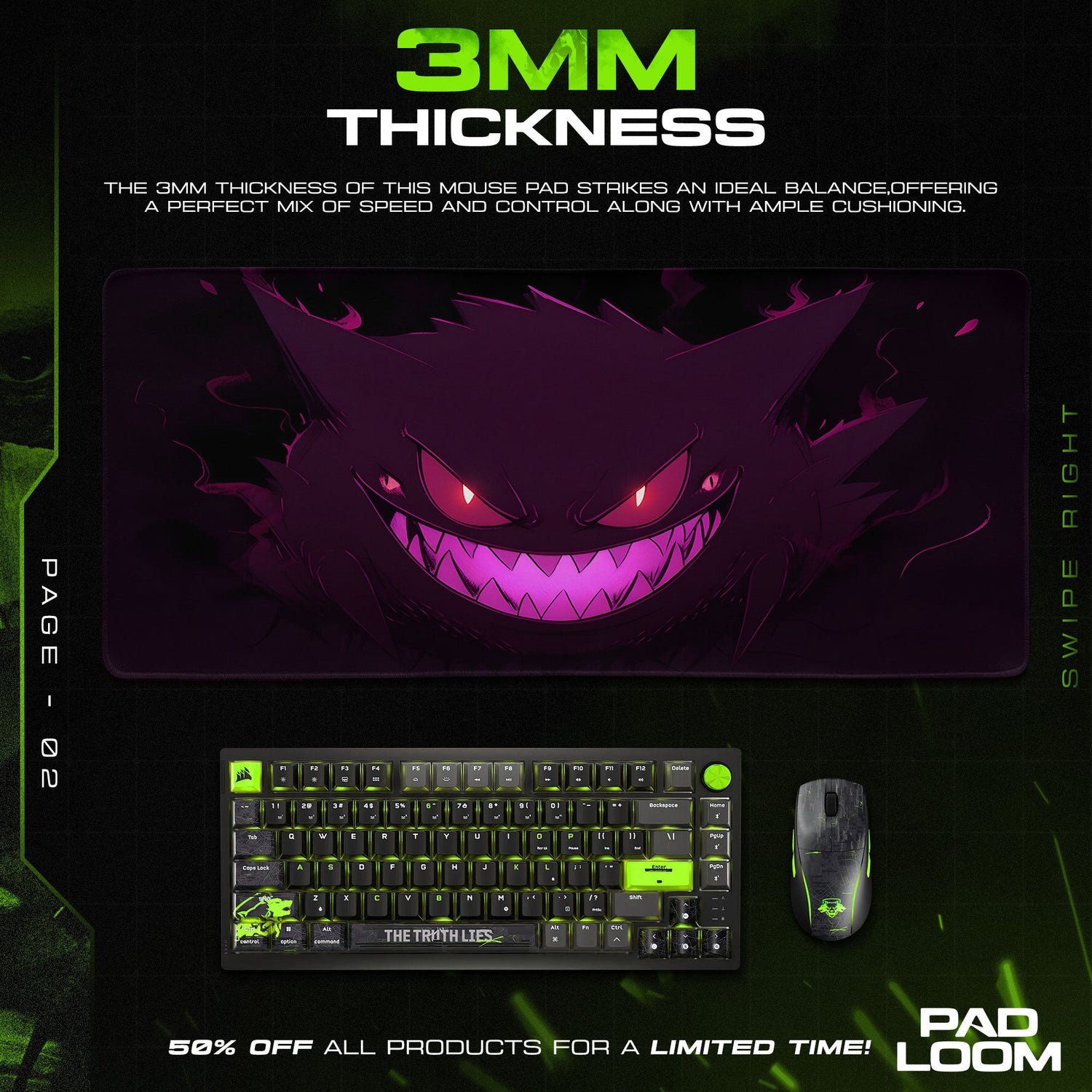 Pokémon Gengar Shadow Grin Mouse Pad, Gamer Desk Mat Padloom