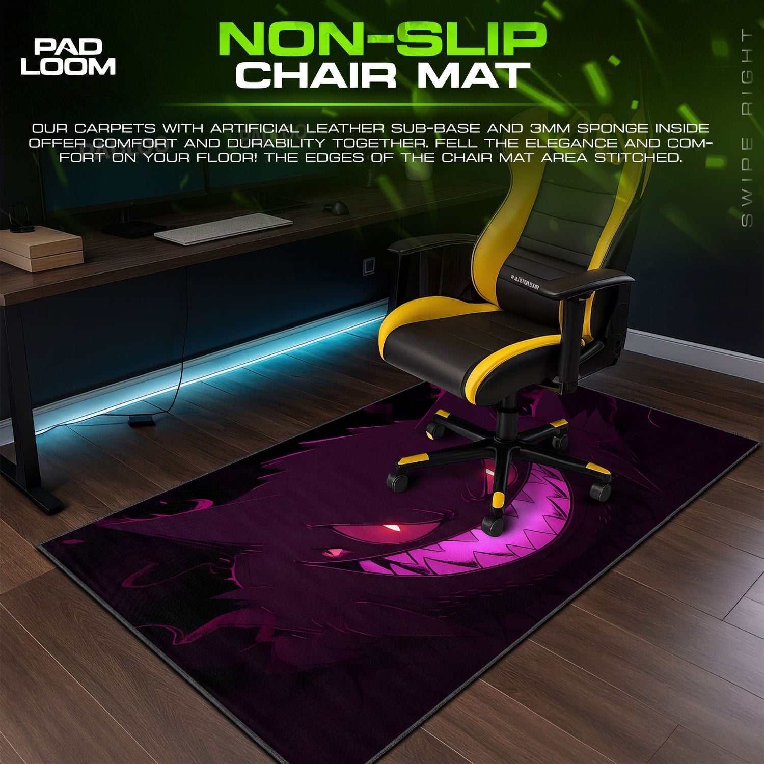 Pokémon Gengar Shadow Grin Mouse Pad, Gamer Desk Mat Padloom