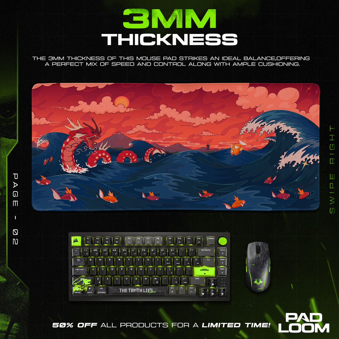 Pokémon Gyarados Sunset Waves Mouse Pad, Game Desk Mat