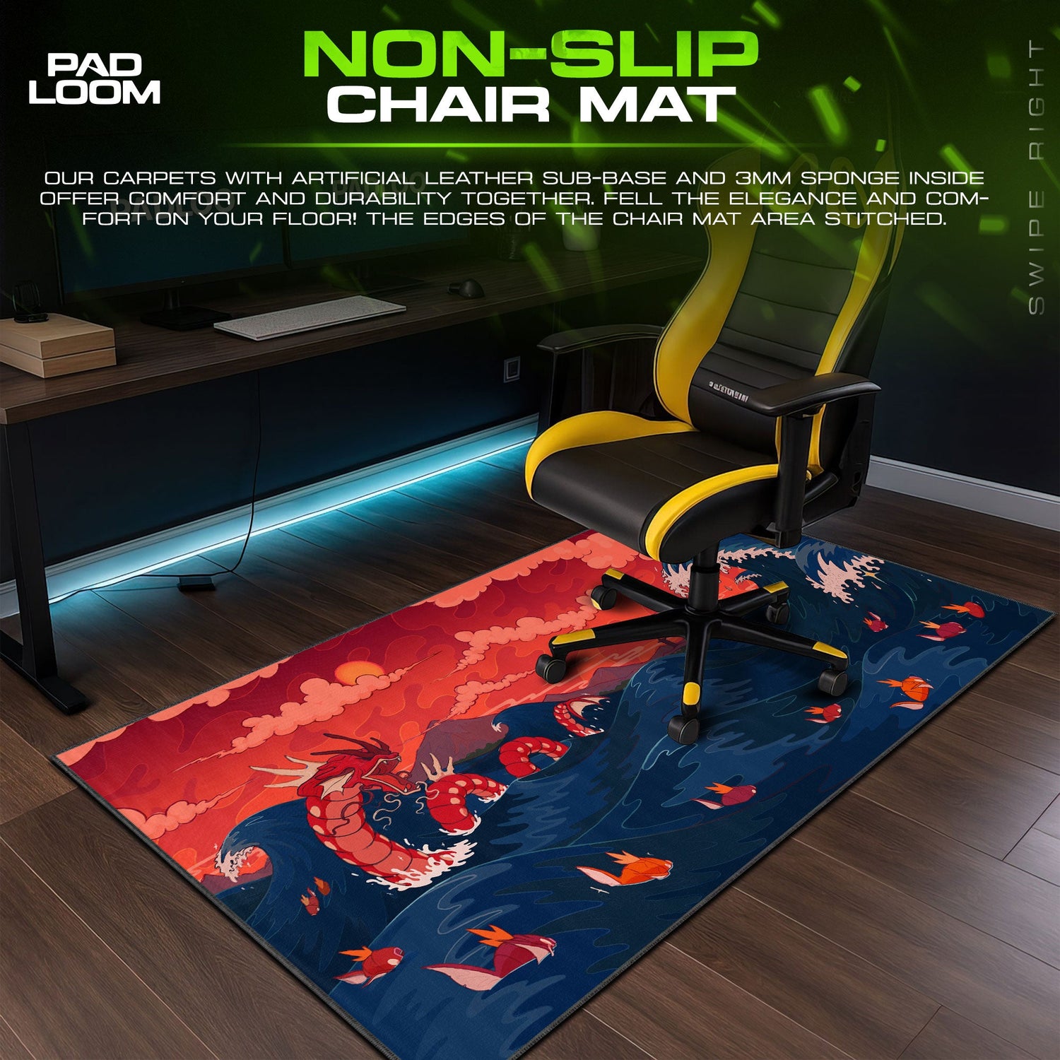 Pokémon Gyarados Sunset Waves Mouse Pad, Game Desk Mat Padloom