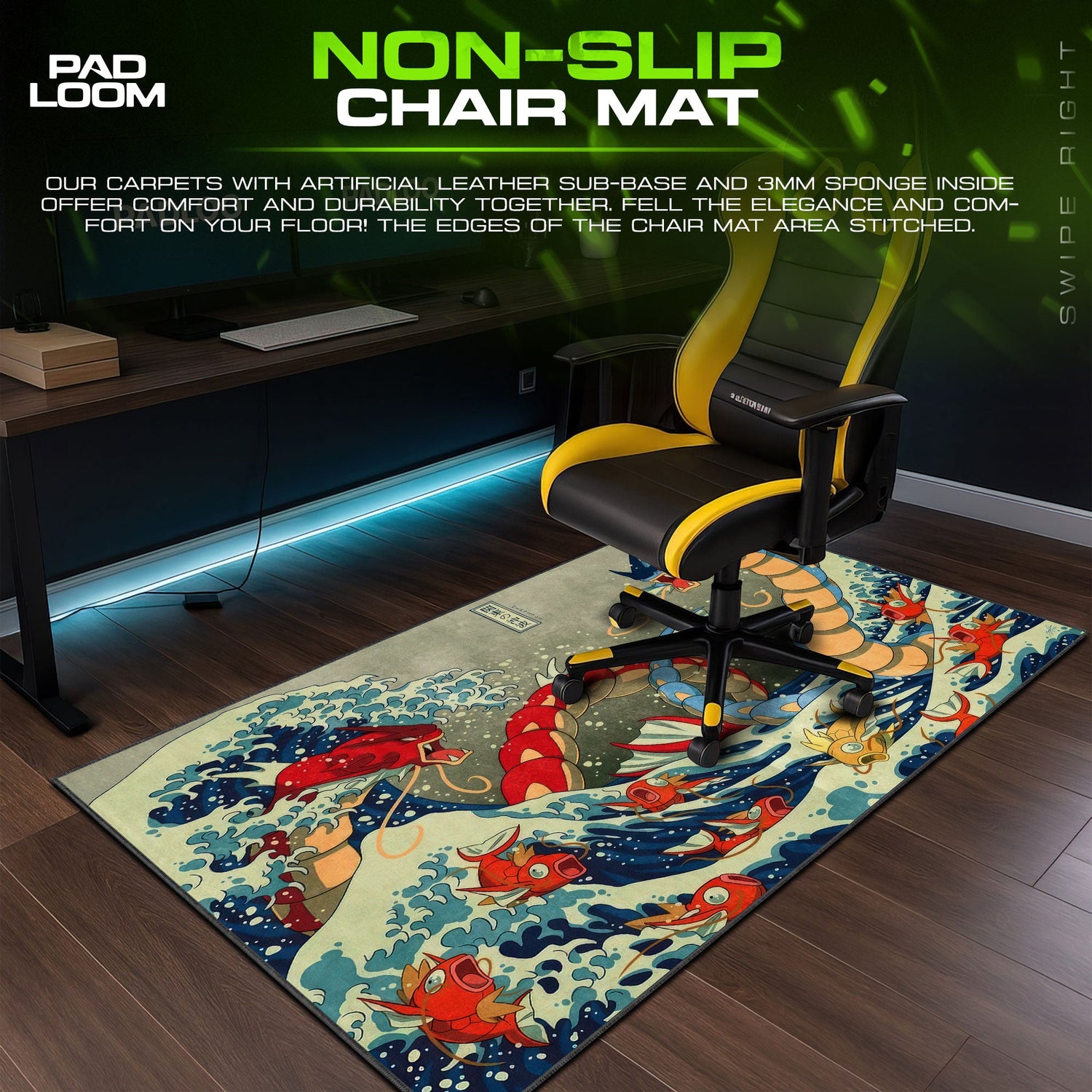 Pokemon Gyarados Wave Mouse Pad, Game Gaming Desk Mat Padloom