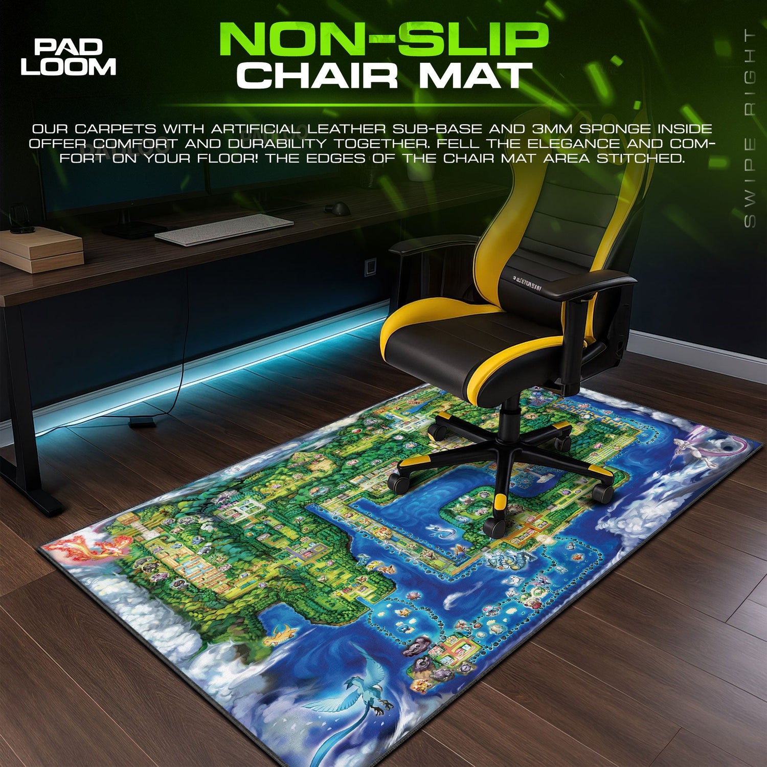 Pokémon Kanto Map Mouse Pad, Adventure Game Desk Mat Padloom