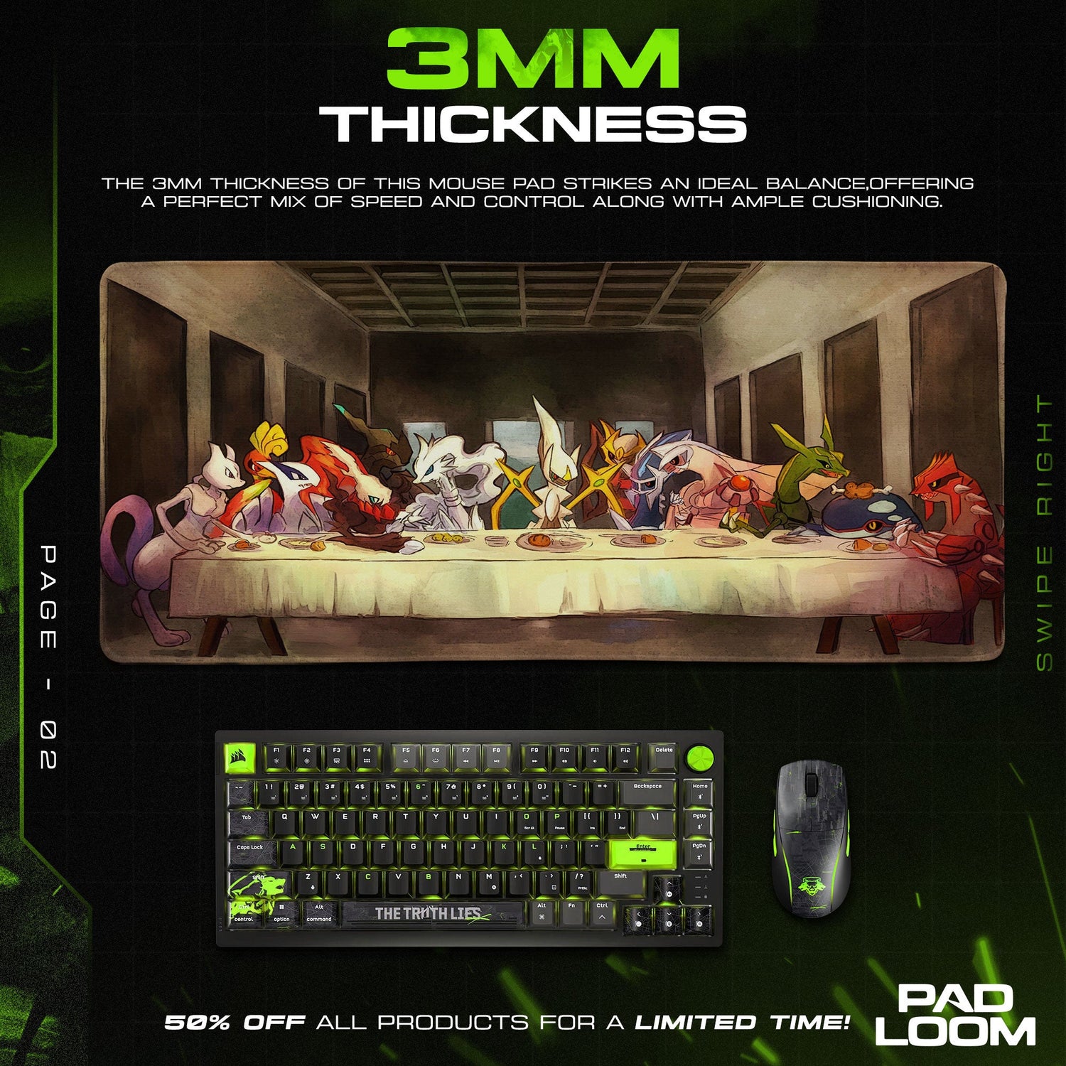 Pokemon Legendary Feast Mouse Pad, Game Gamer Desk Mat Padloom