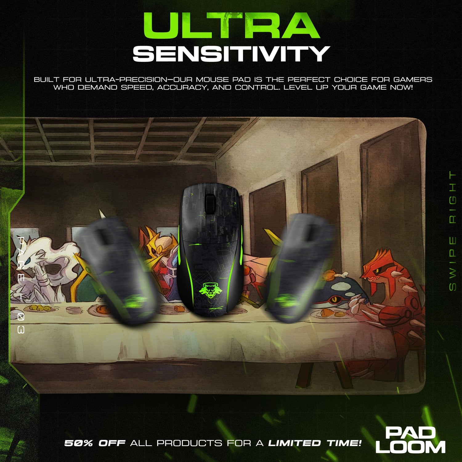 Pokemon Legendary Feast Mouse Pad, Game Gamer Desk Mat Padloom