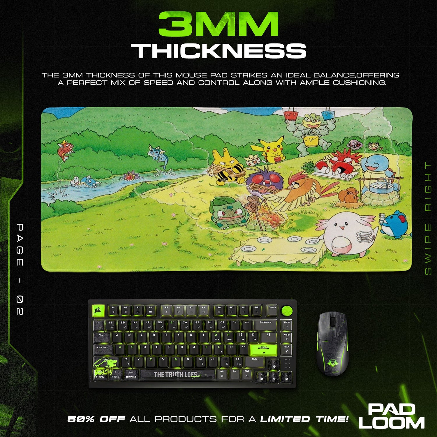 Pokemon Meadow Picnic Mouse Pad, Anime Gamer Desk Mat Padloom