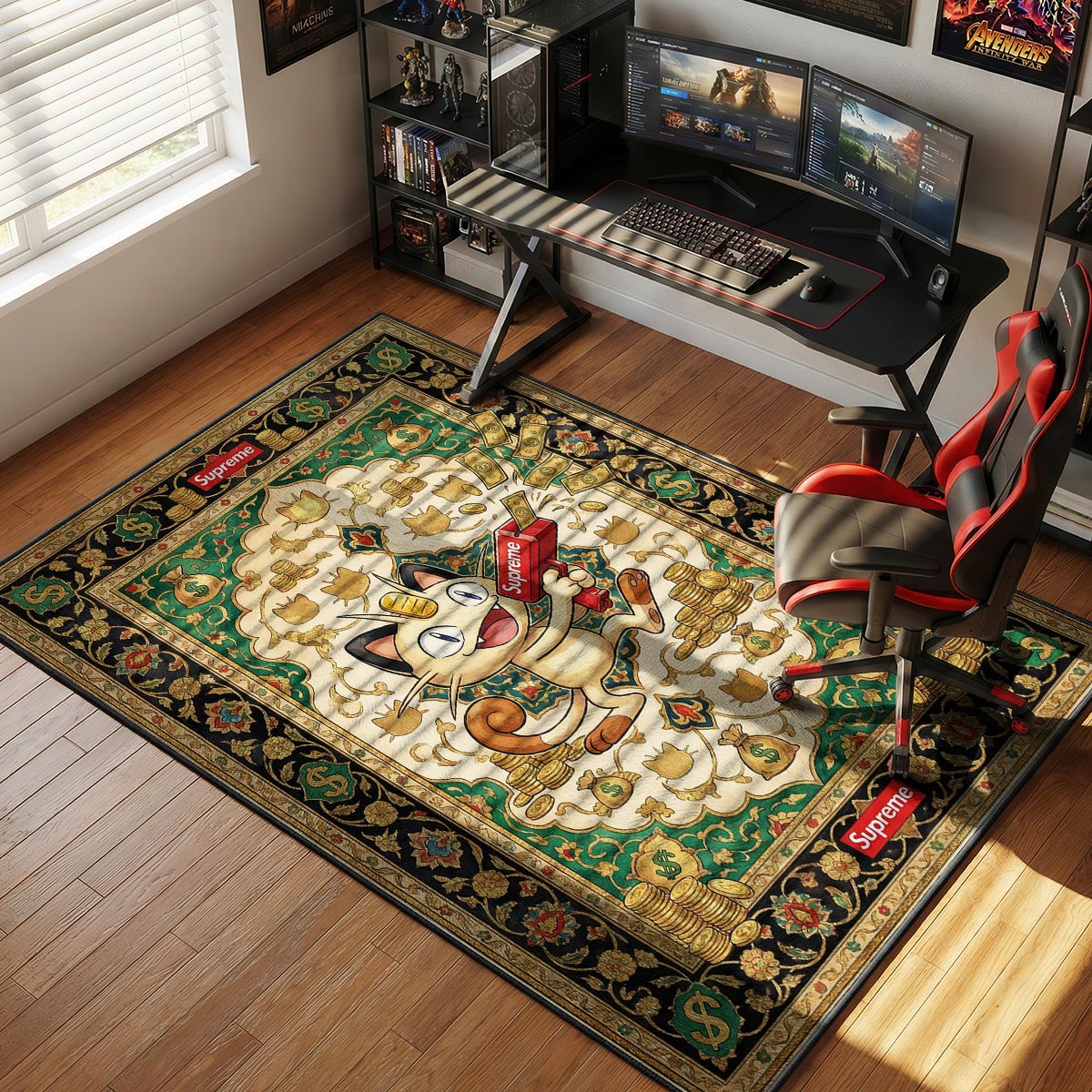 Pokemon Meowth Cash Cannon Rug - Streetwear Floor Mat