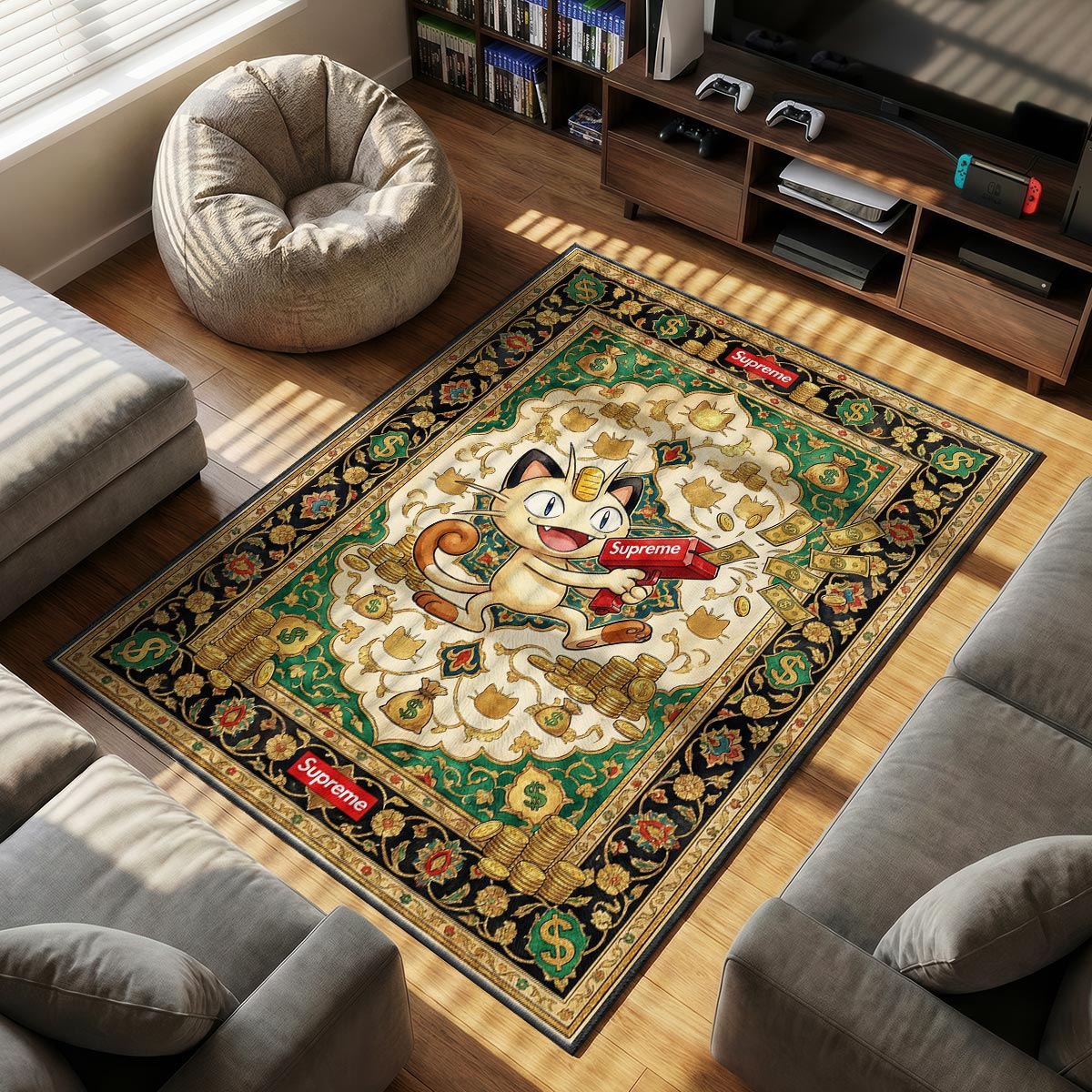 Pokemon Meowth Cash Cannon Rug - Streetwear Floor Mat