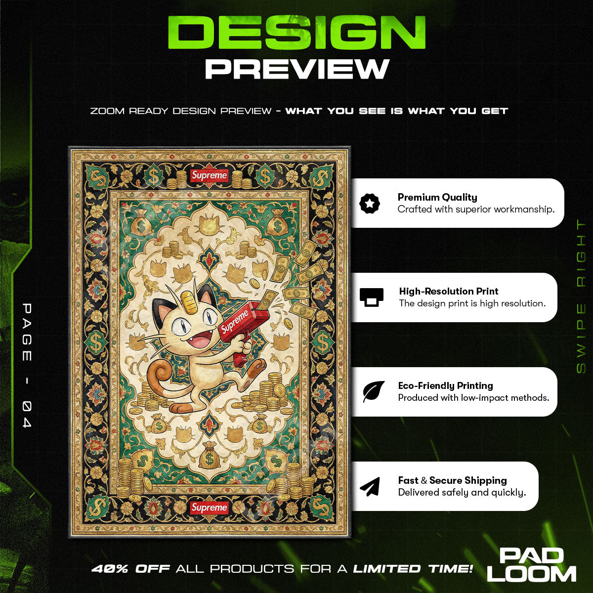 Pokemon Meowth Cash Cannon Rug - Streetwear Floor Mat