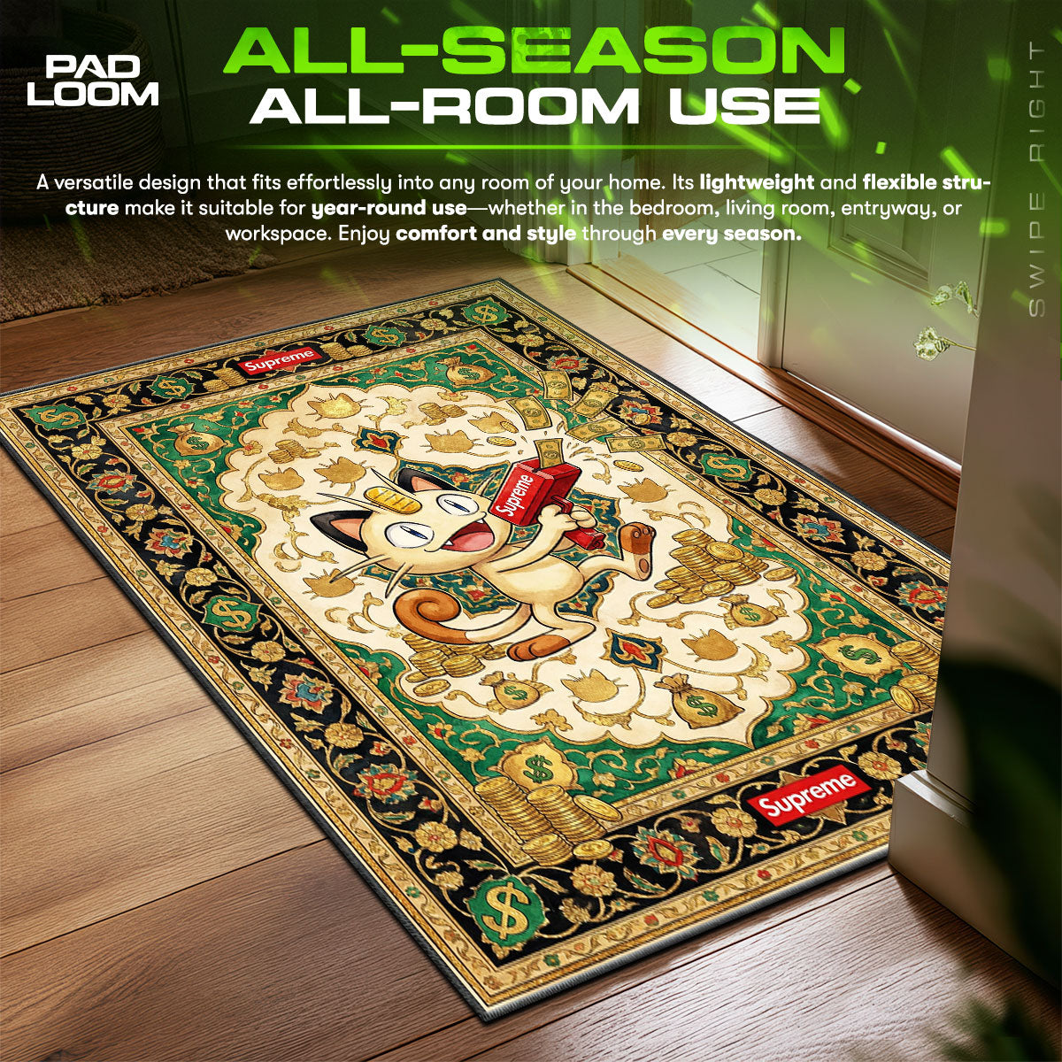Pokemon Meowth Cash Cannon Rug - Streetwear Floor Mat